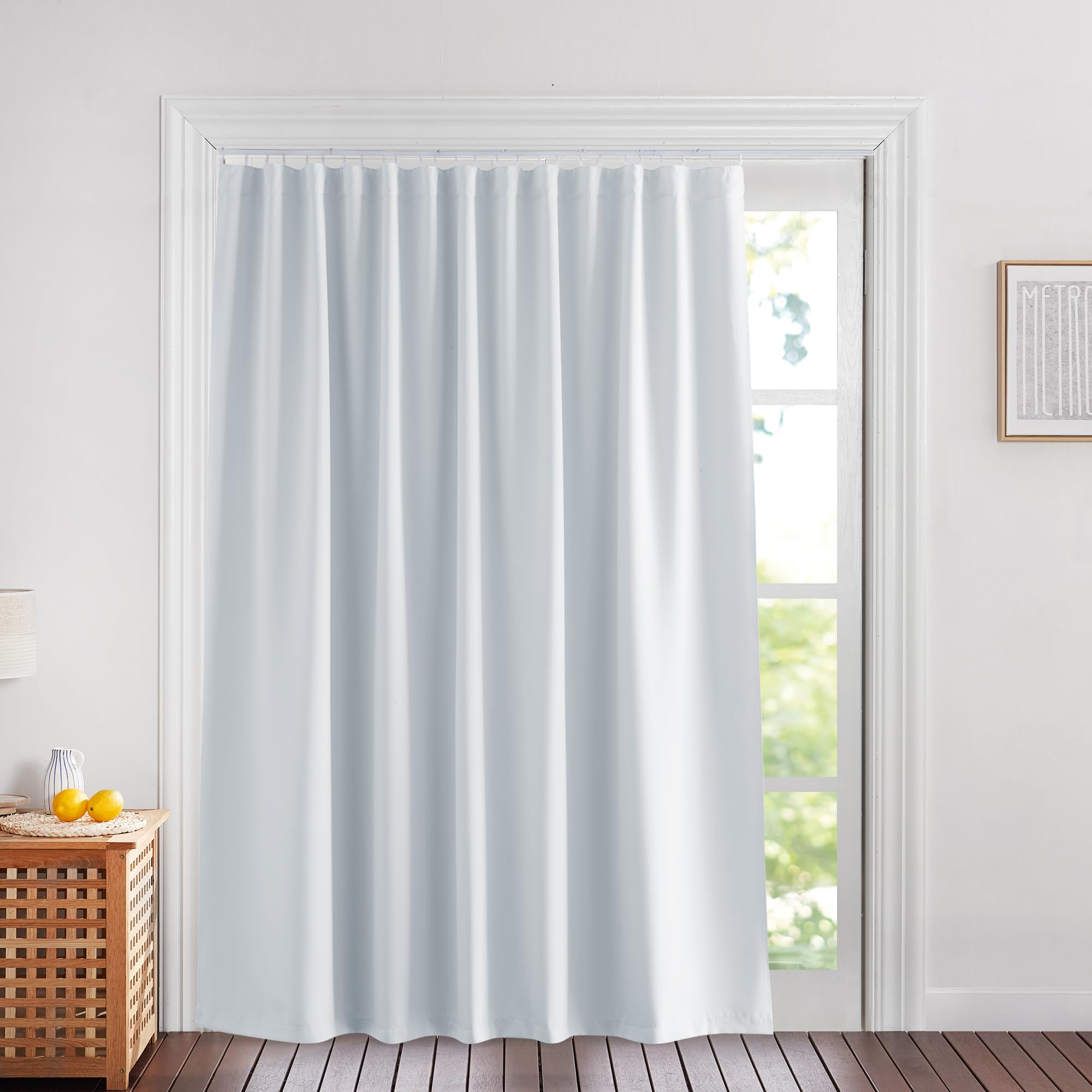 NICETOWN Lower Noise Room Divider Curtains Screens Partitions with Adhesive Curtain Track, 10ft Width x 8ft Length, Greyish White, Room Darkening Panel for Bookcase, Heavy Duty Blackout Privacy Drape