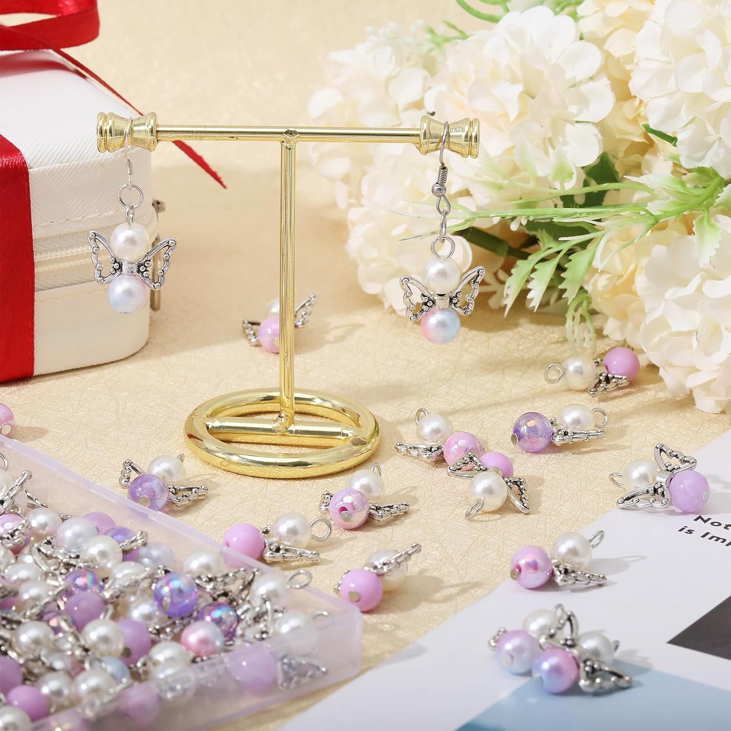 CHGCRAFT Angel Wing Charms Angel Pendant Beads Acrylic Alloy Pendant with Iron Findings Round Antique Silver Platinum Decorations for DIY Jewelry Making Necklace Keychain Crafts - Image 5