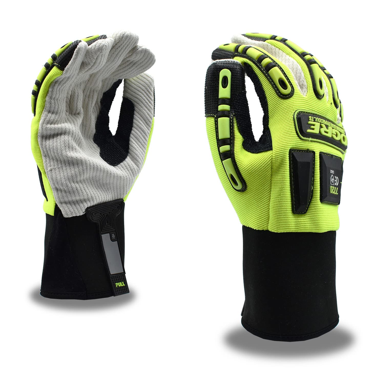 Cordova 7720 High-Visibility Impact Gloves, Corded Canvas Palm, Spandex Back, TPR Impact Protection, Spandex Back, Neoprene Cuff, On and Off Pull Tabs, Cut-Resistant, Aramid Thumb, Medium