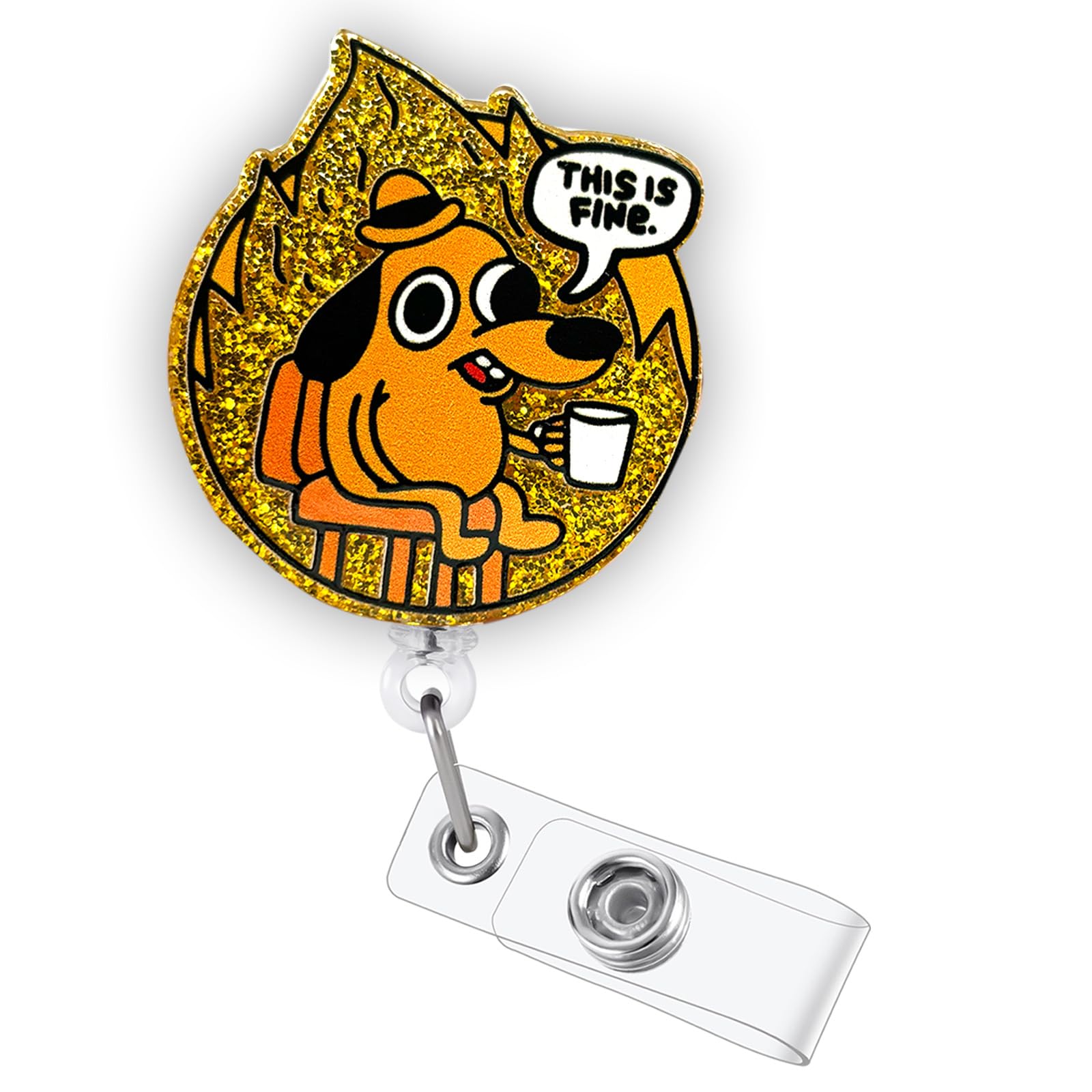 This is Fine Funny Badge Reel, Cute Dog Badge Holder with Retractable Clip, Nursing Student ID Name Badge Clip, RN LPN CNA MA Medical Worker Nurse Teacher Doctor Work Badge Buddy — image 1