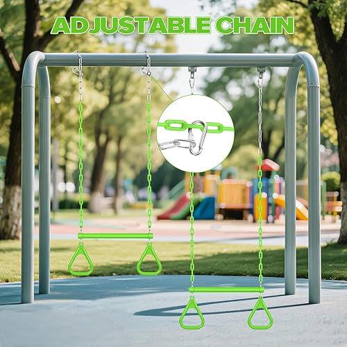 Miniatura 30 de LadyRosian Juego de anillos de barra de columpio de 17 pulgadas para gimnasio, trapecio, 47 pulgadas, accesorios con mosquetones de bloqueo, cadenas