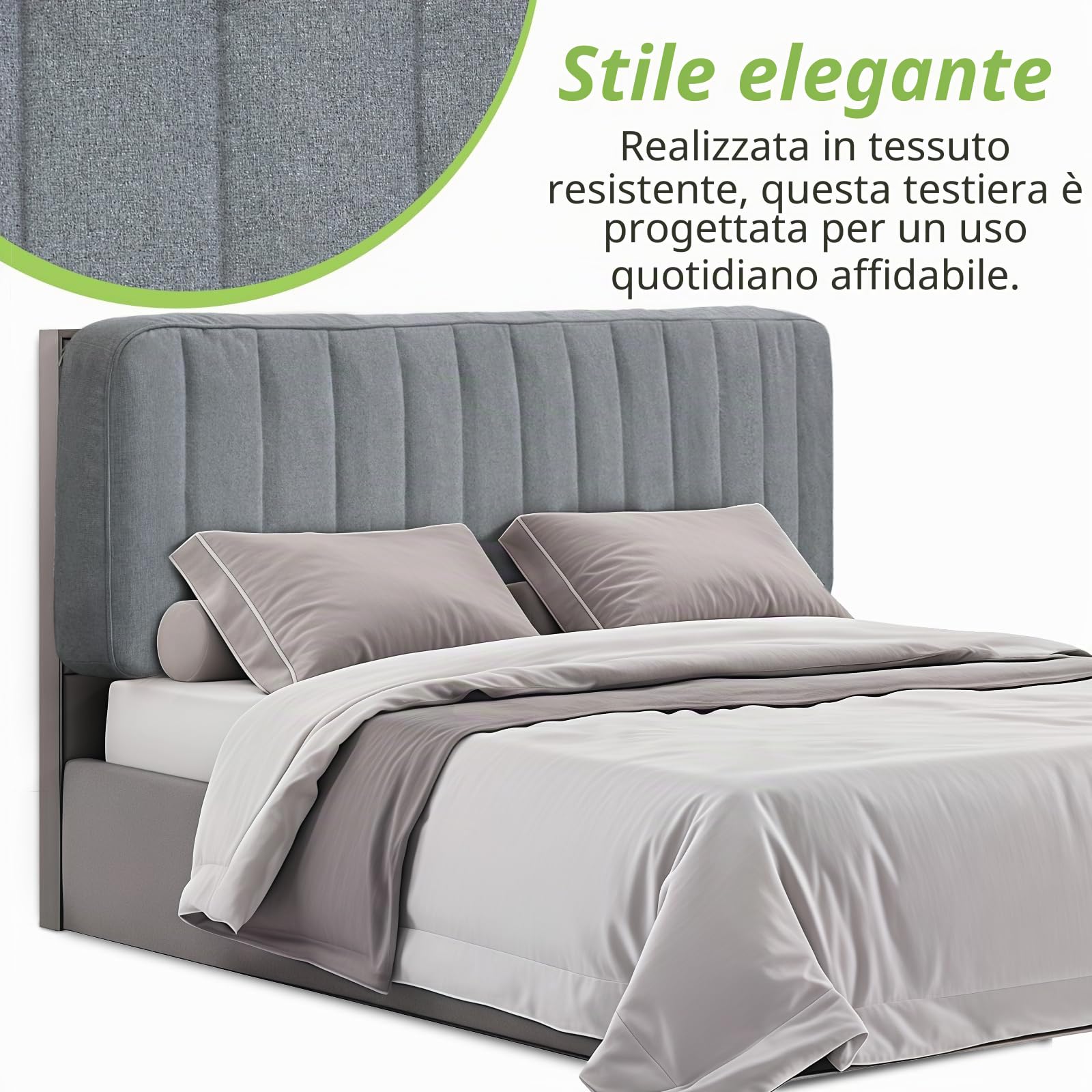 Testiera Capitonnè – Testiera imbottita in lino, montaggio senza utensili, schienale autoportante multiuso, copertura rimovibile e lavabile,183cm,grigio
