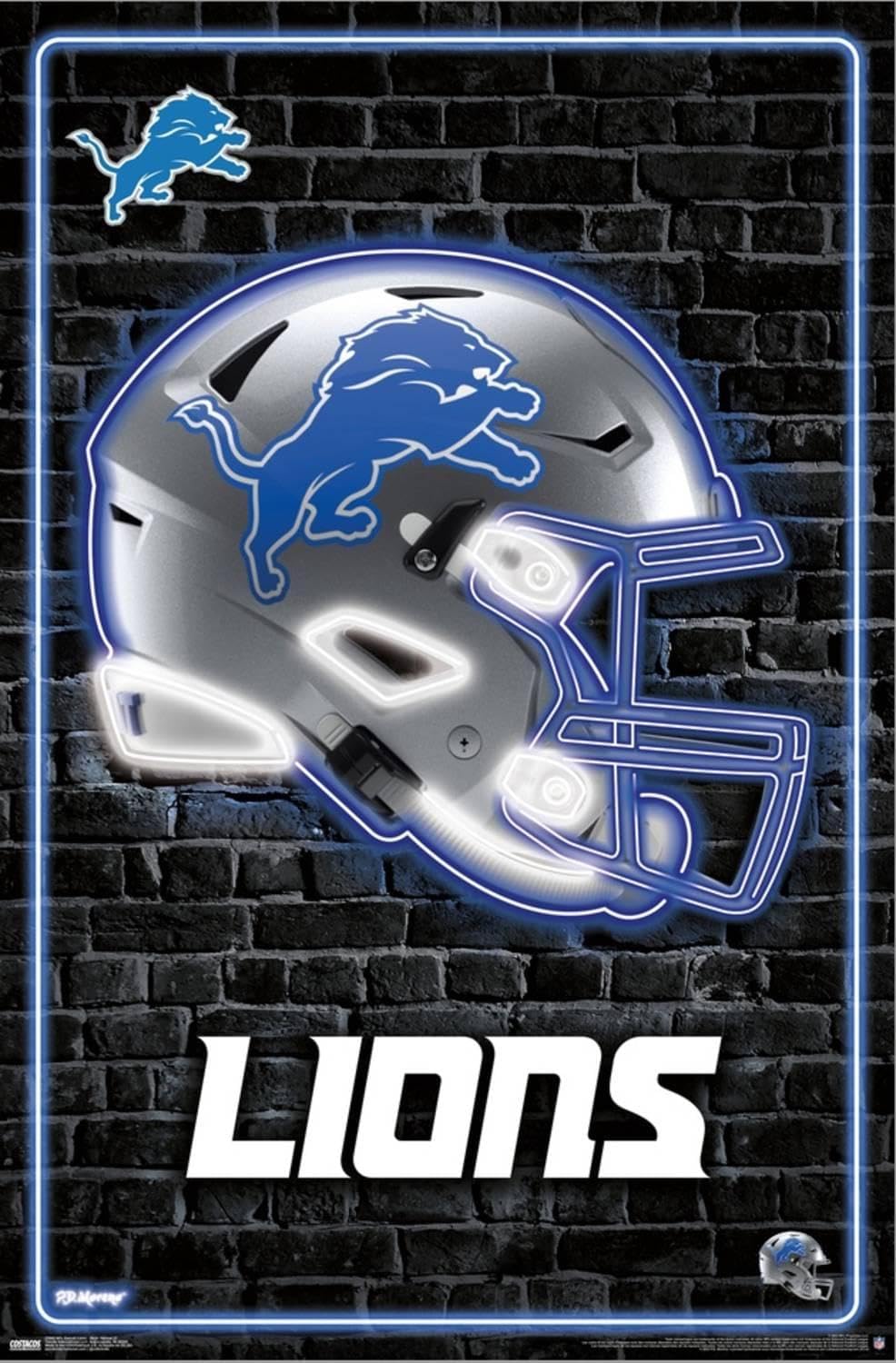 Trends International NFL Detroit Lions - Neon Helmet 23 Wall Poster, 14.72" x 22.37", Stretched Canvas - Image 2