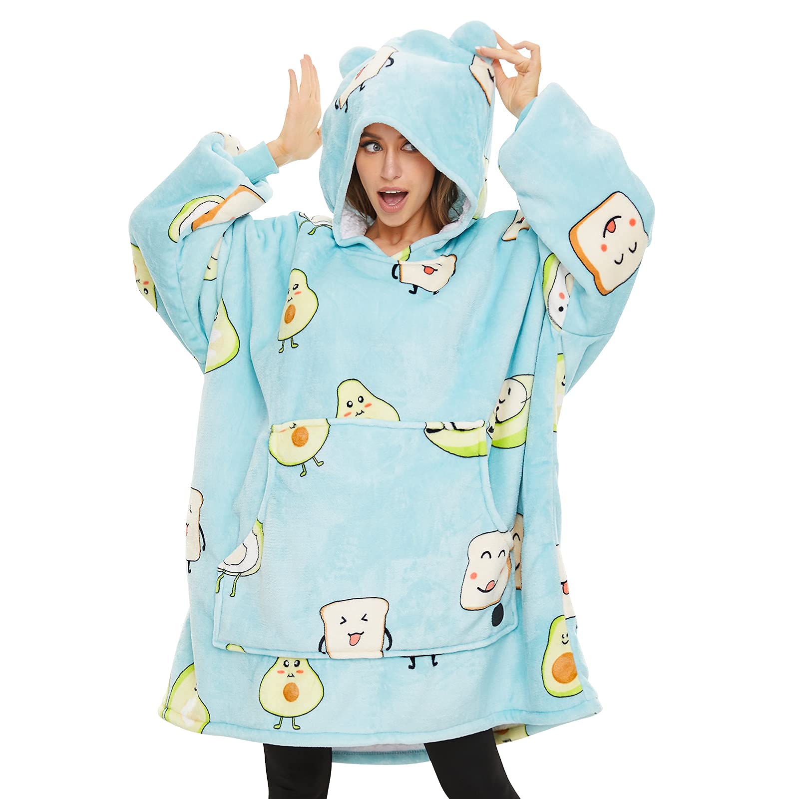 THREE POODLE Wearable Blanket Hoodie, Oversized Sherpa Hooded Blanket  Sweatshirt for Adults Women Men Kids, Extremely Cozy, Warm, Soft Hoodie  Blanket : Home u0026 Kitchen - Amazon.com