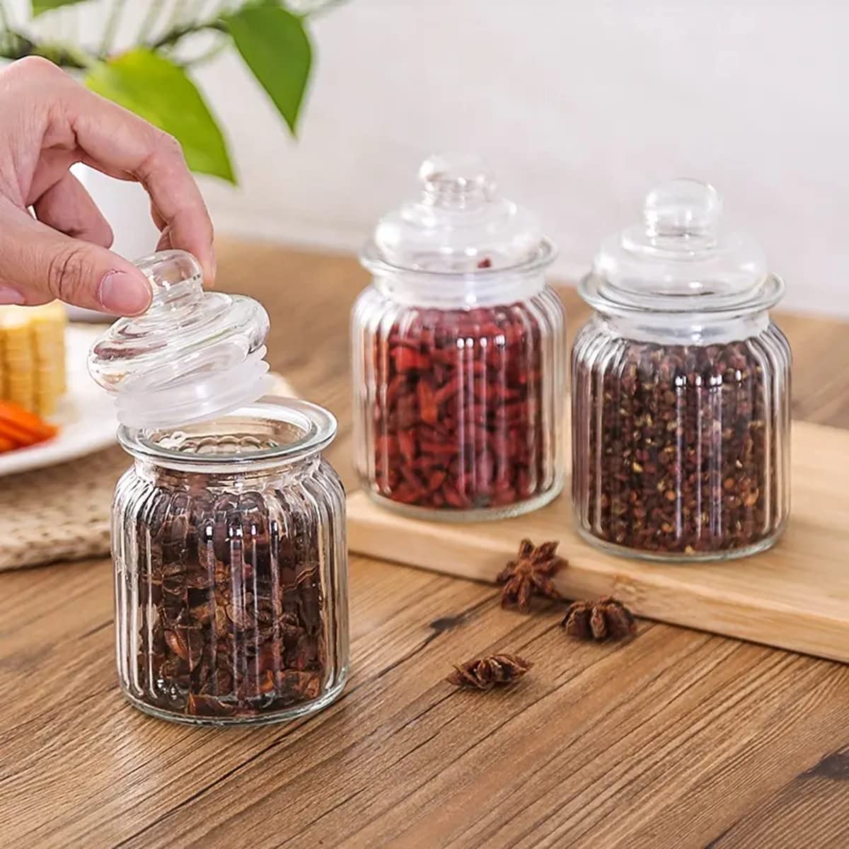 MUAC Tarro de vidrio con tapa para cocina, tarros pequeños para almacenamiento de cocina, tarro de vidrio, recipientes de almacenamiento de alimentos para almacenar especias, mermelada, miel, Aachar,