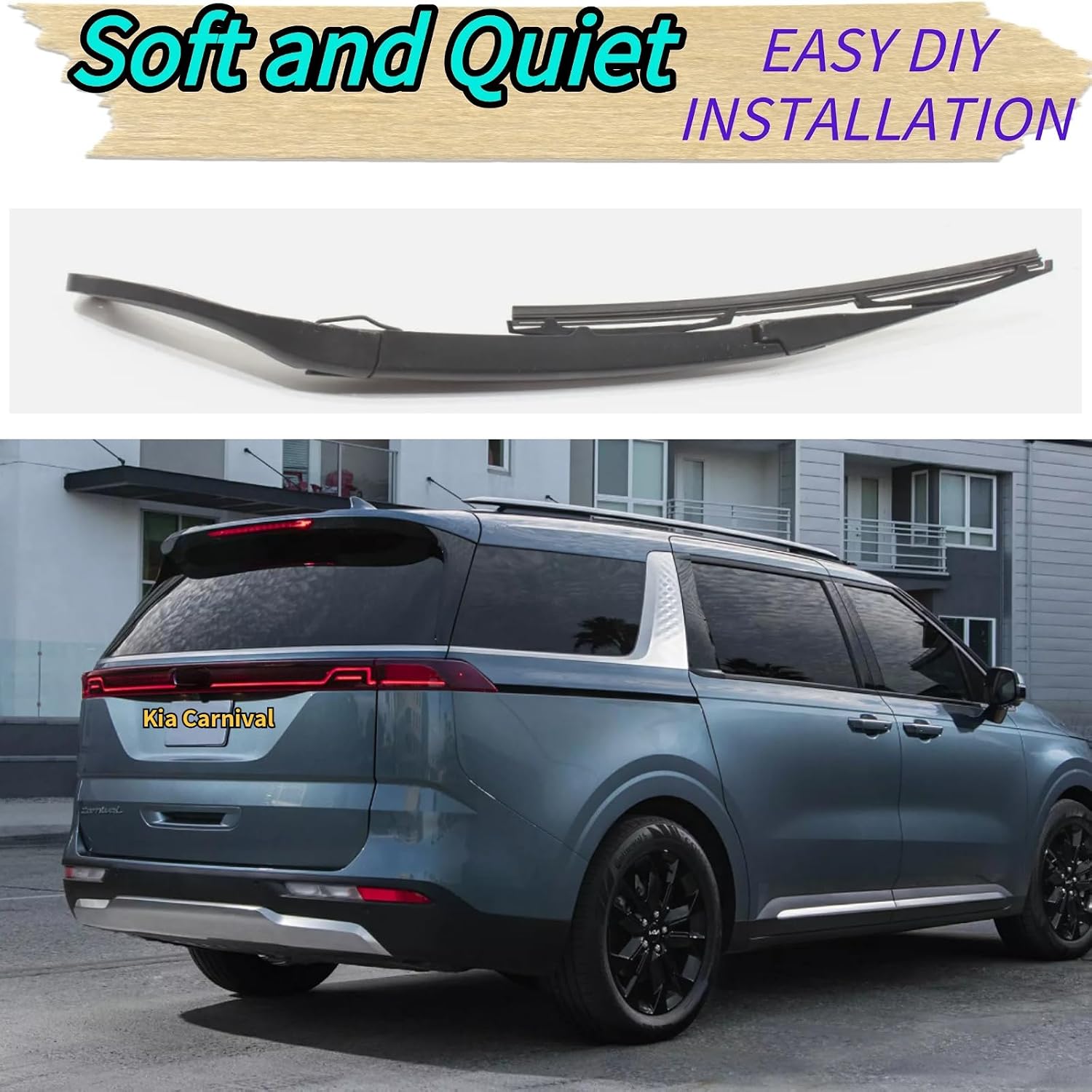 Rear Wiper Blade & Arm Replacement for Kia Carnival 2022-2025 2024 2023 - OEM Fit for Hybrid EX LXS SX Prestige LX LXS Models - All-Season Back Windshield Wiper Blade Set