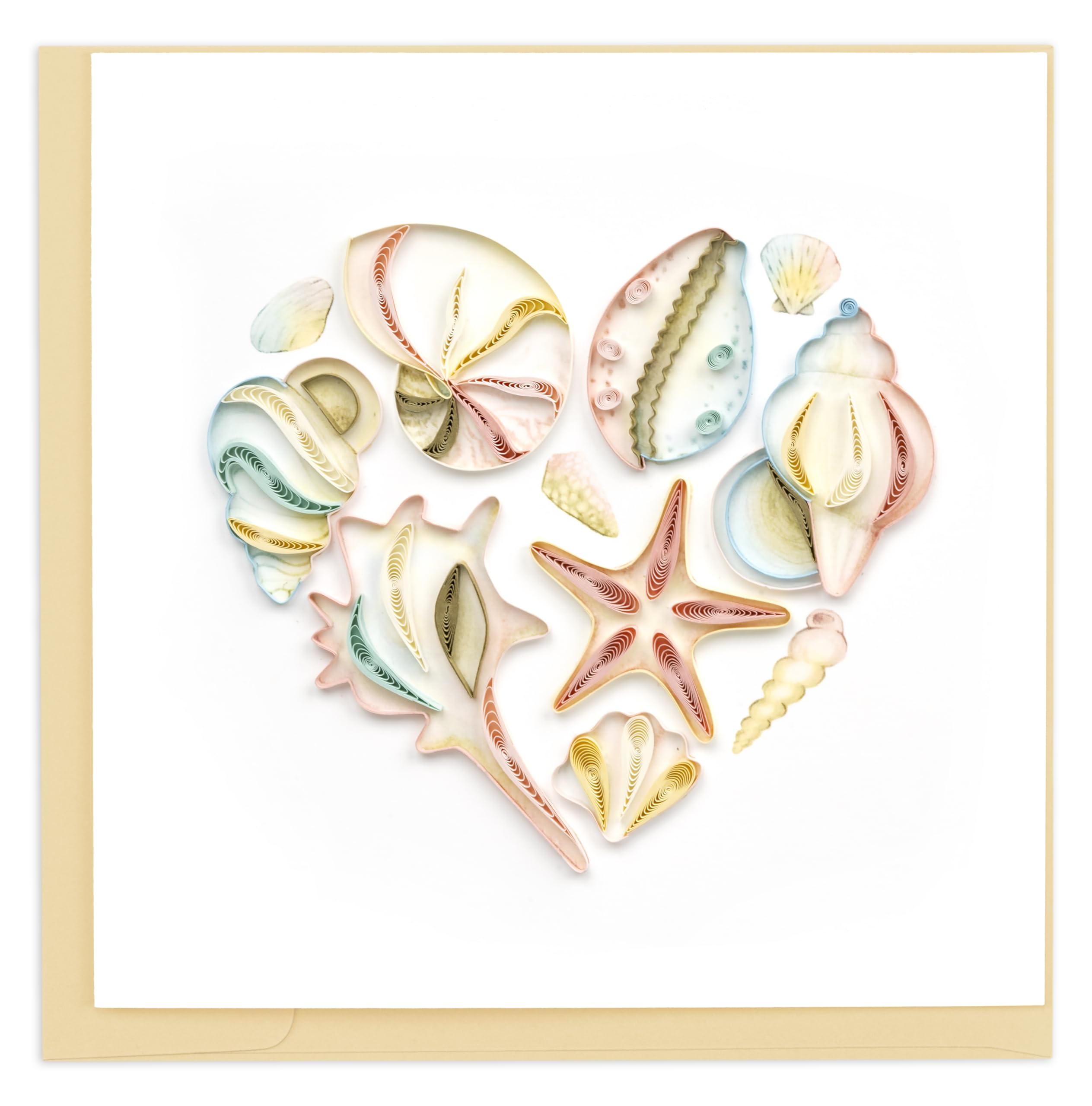 Quilling Heart-Shaped Sea Shells Ocean Romance Hand-Finished Art Greeting Card Frameable Art - Suitable for Framing in a Card Frame - by The Quilling Card Company