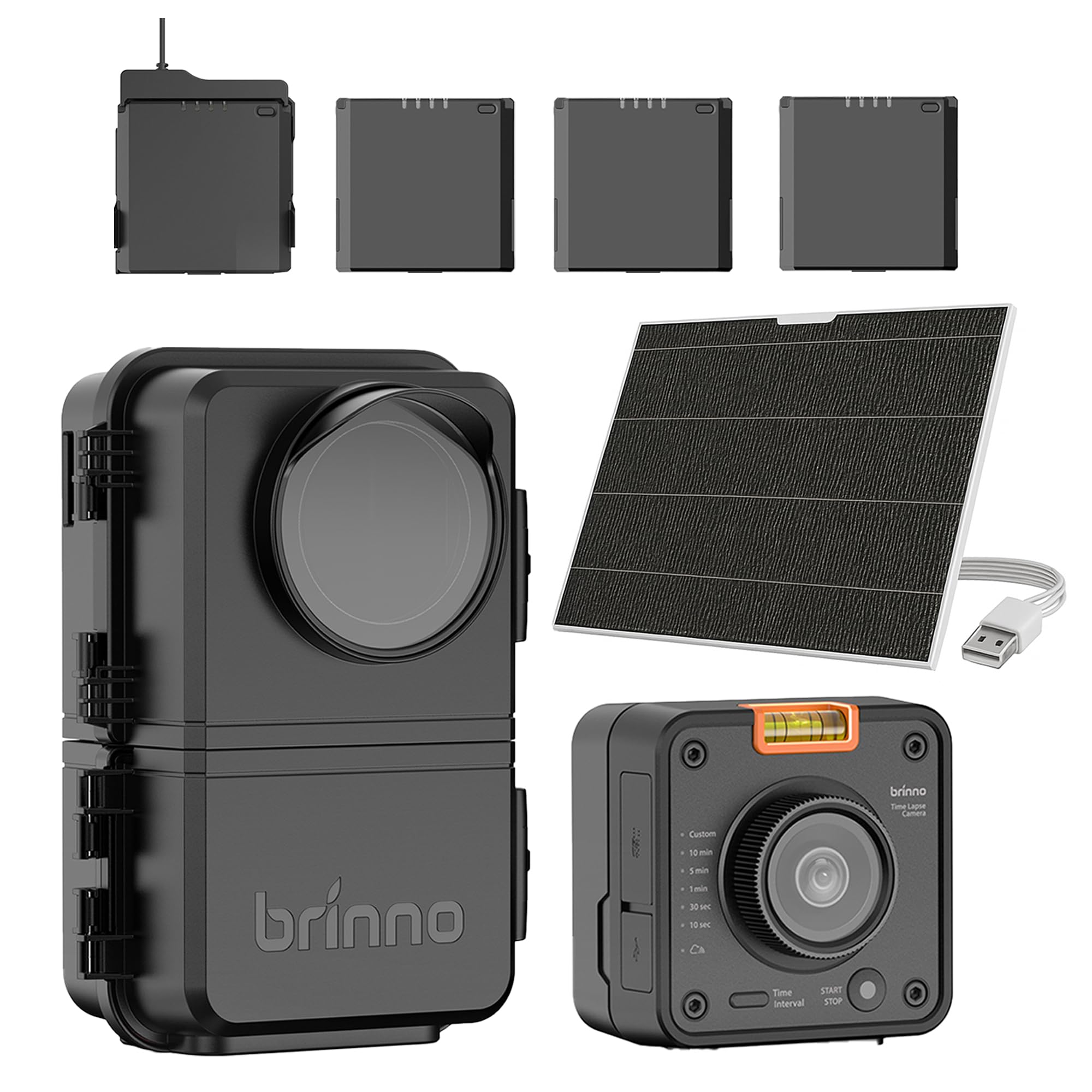 Brinno BCC5000 + APB1000 + ASP1000-P Solar Power, 4K Time Lapse Construction Camera Outdoor Bundle -Imaging Sensor, WiFi Remote Control, Weatherproof Housing, 4 MRB1000 Battery Packs &amp; 10W Solar Panel