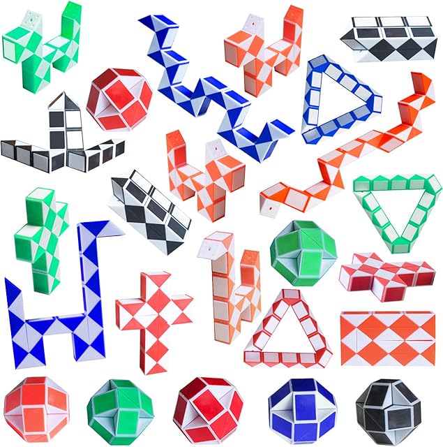 Ailebens 24 Pack 24 Blocks Magic Snake Cube,Mini Snake Ruler Twist Puzzle,Snake Speed Cube Toys for Kids Party Favor Fidget Sensory Toys Random Color