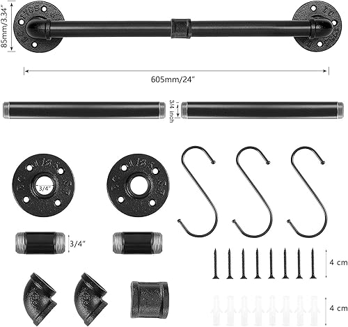 Vista 10 de Toallero de tubo industrial, resistente para montar en la pared, rústico, para baño (negro, 16 pulgadas)