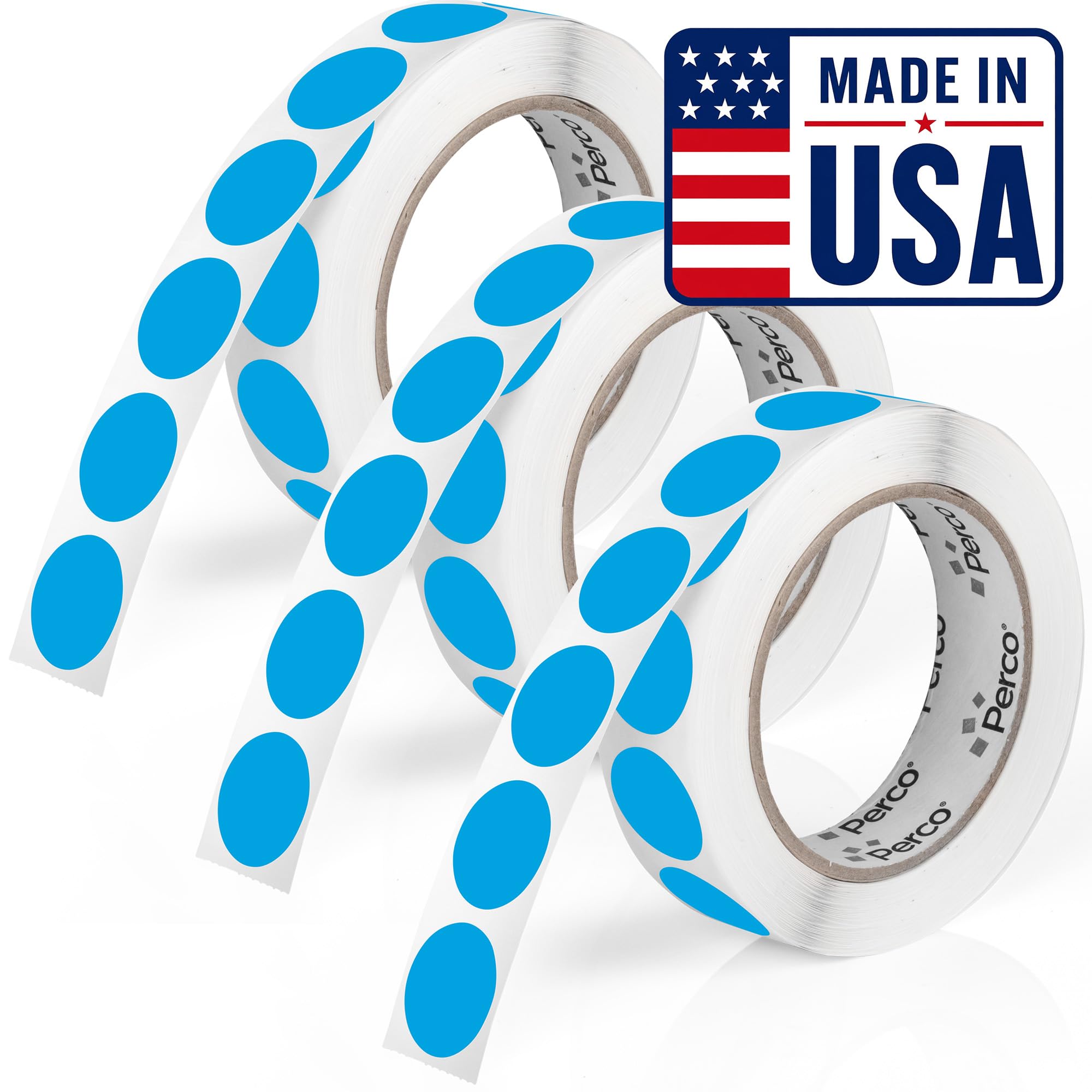 Perco Light Blue Perforated Round Circle Dot Sticker 1-Inch Labels — 3 Rolls, 3,000 Stickers - File Labels, Storage Bins &amp; Informational Tagging, Strong Adhesive - Made in USA