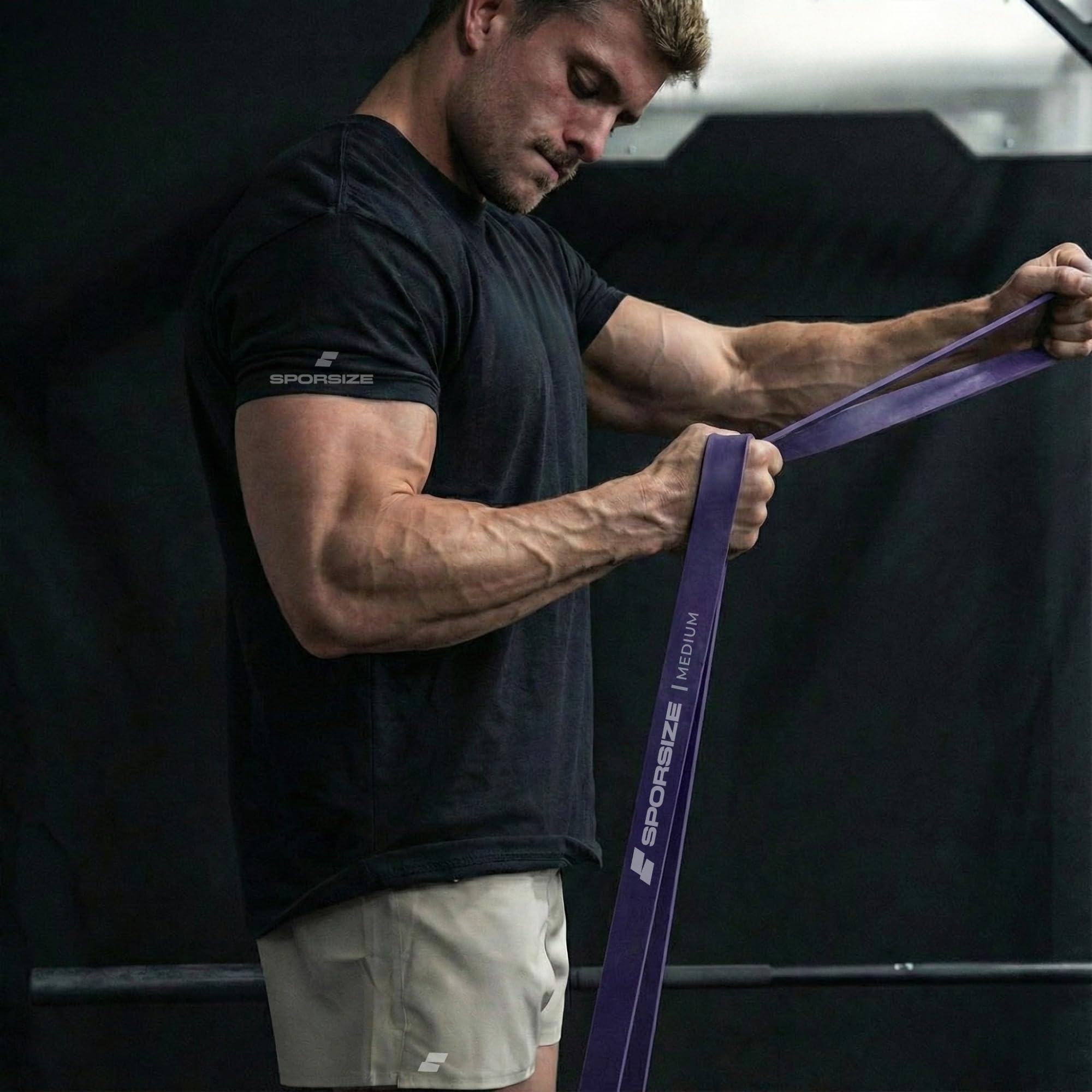 Sporsize Profesyonel Direnç Bandı Kas Geliştirme Lastiği Fitness Pilates Cross Training Bant Yoga Push Up Barfiks Bandı Tekli (Mor, 16-38 KG)