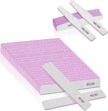 80Grit Nail Files 25Pcs for Acylic Nails with 12pcs Nail Files 180/240 Grit for Gel Nails, Natural Nails