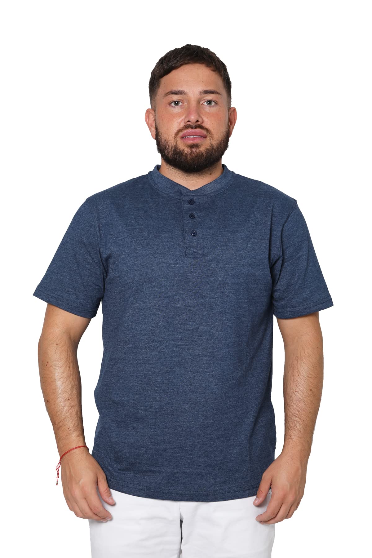 Urbanfit Men's Denim Plain Short Sleeve Henley T-Shirt With Grandad Collar (2245) (As8, Alpha, Xx_l, Regular, Regular, )