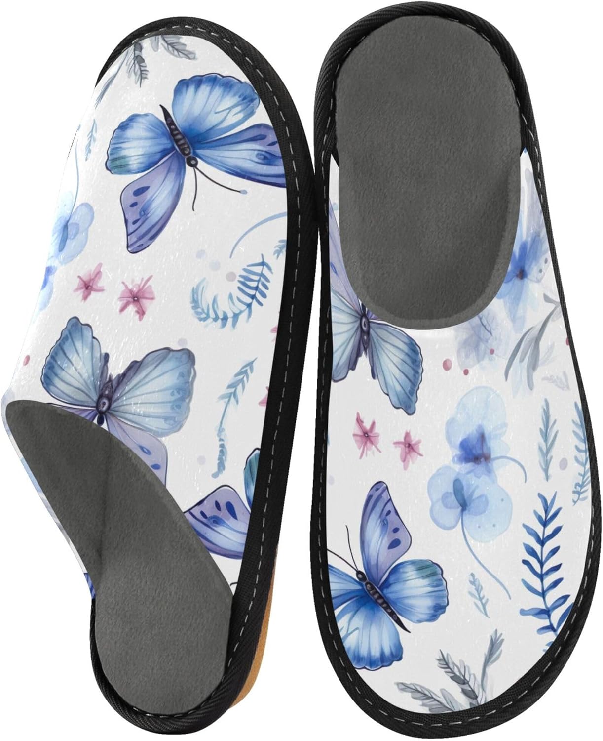 Flower Butterfly House Slippers – Cozy Fuzzy Slippers for Guests, Washable & Disposable, Perfect for Shoeless Home, Spa & Hotel Use A111303