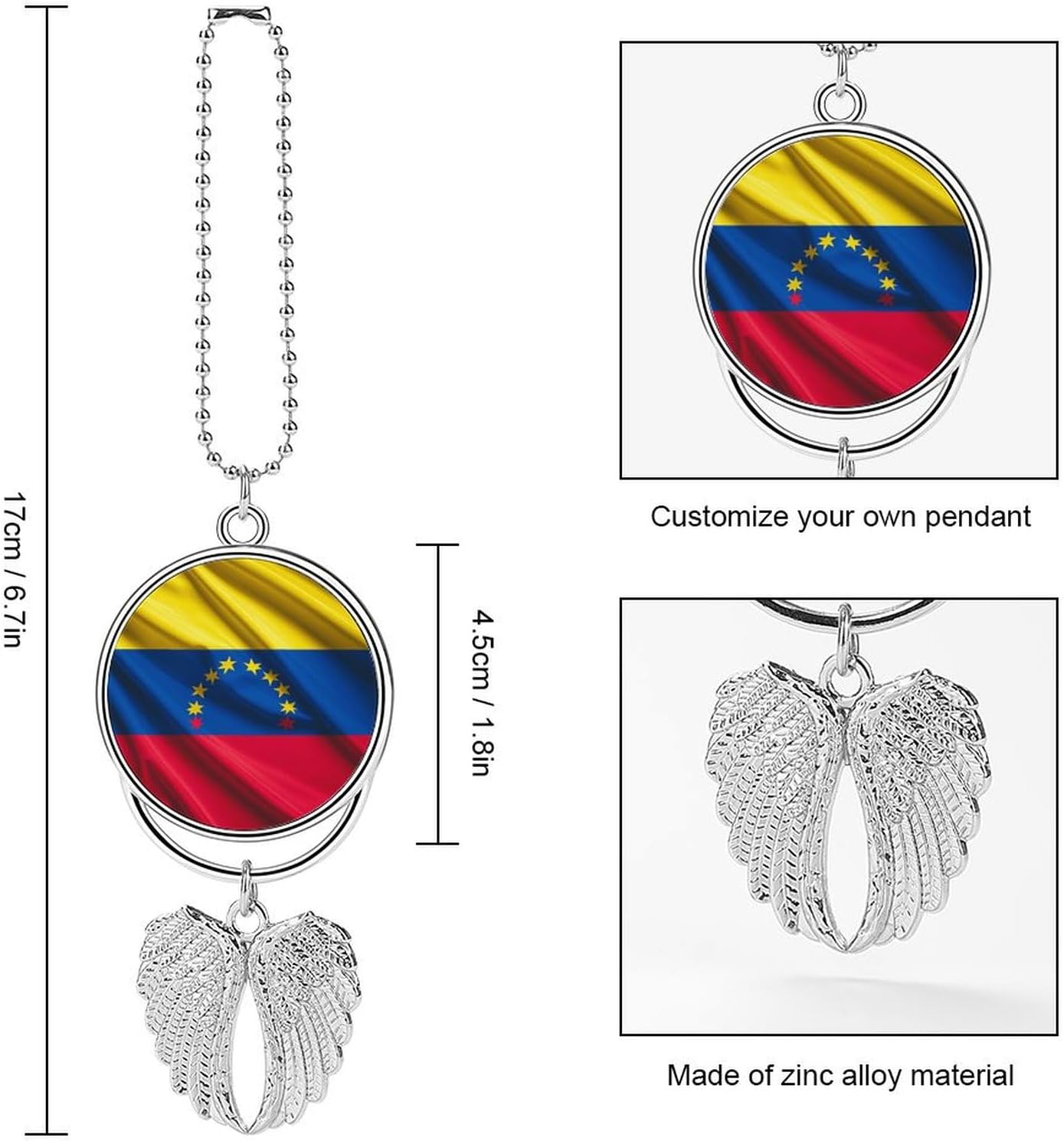 Flag of Venezuela Rear View Mirror Hanging Accessories Car Hanging Ornament Cute Car Accessories for Men Women Cars Mirror Decor Funny Truck Cars Pendant Auto Charms Silver image 2
