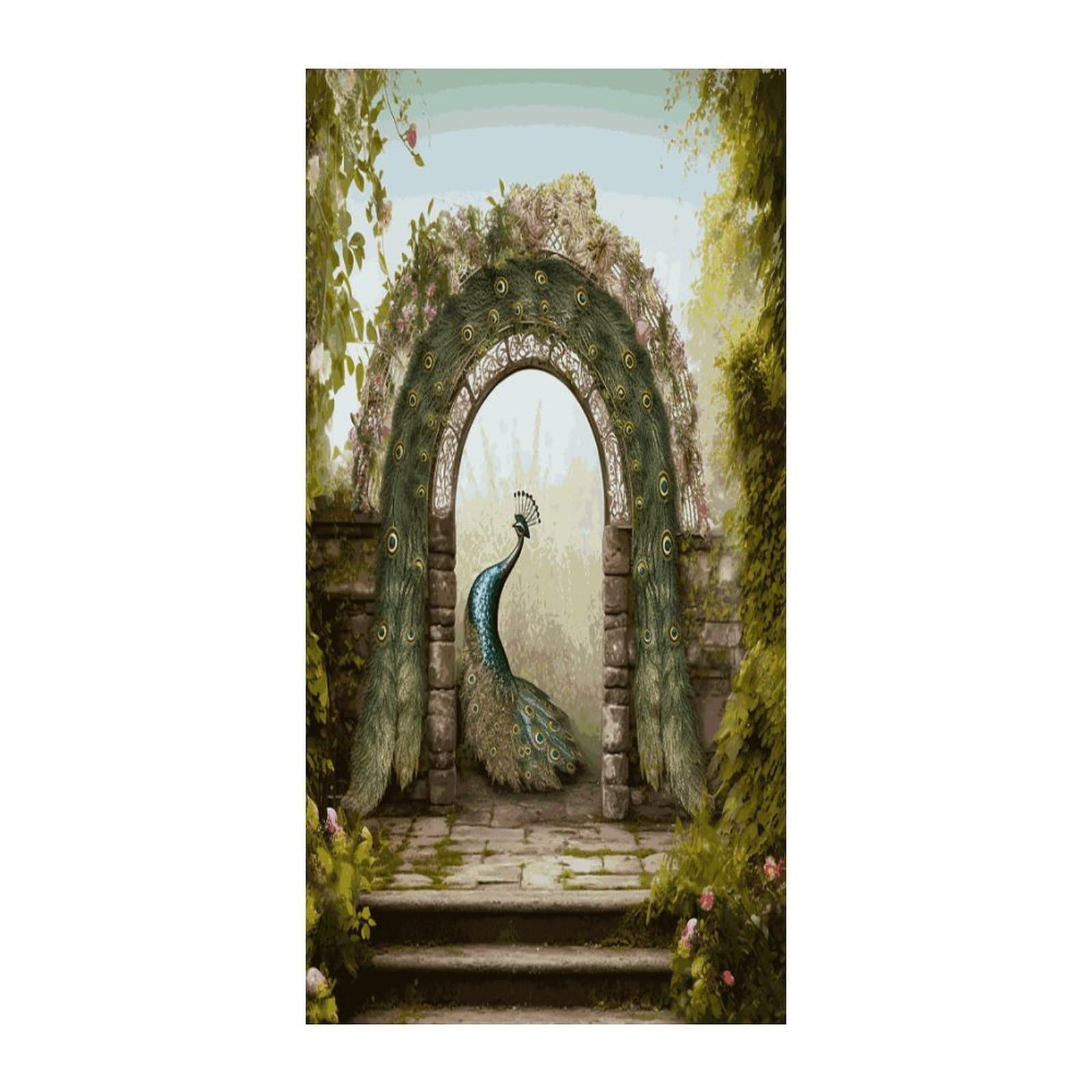 Fekiloot Style Garden Arched Door Peacock Door Curtain Room Divider Curtains