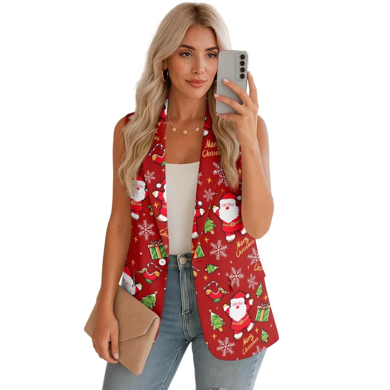 Womens Vest Suit V Neck Button Down Sleeveless Business Casual Vest Tops Waistcoat Blazer Dressy Vests