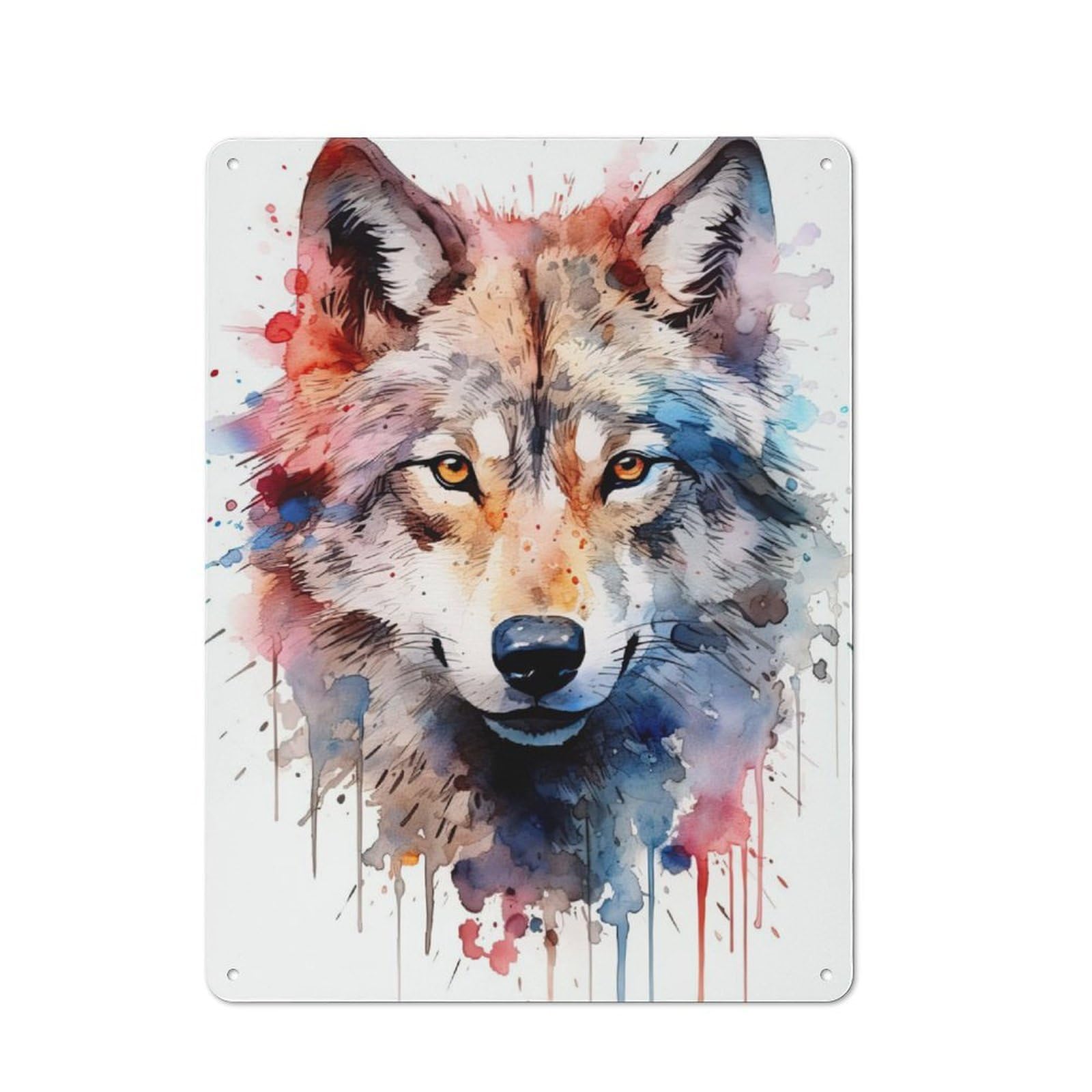 Bar Wall Wolf Watercolor Decorative Metal Plaque, Wall Decor for Home Pub, Dining Room Or Drinks Area, 40x30cm