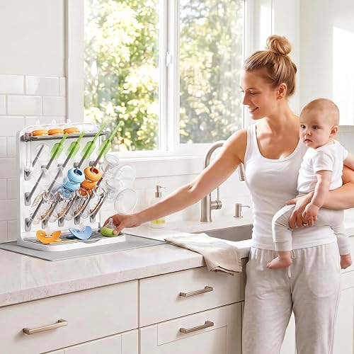 Lifewit Large Baby Bottle Drying Rack with Drain Mat & 15 Hooks, Newborn Essentials Must Haves, Bottle Storage Organizer for Countertop, Cabinet, Rack Dryer Holder for Pacifiers, Pump Parts - 11