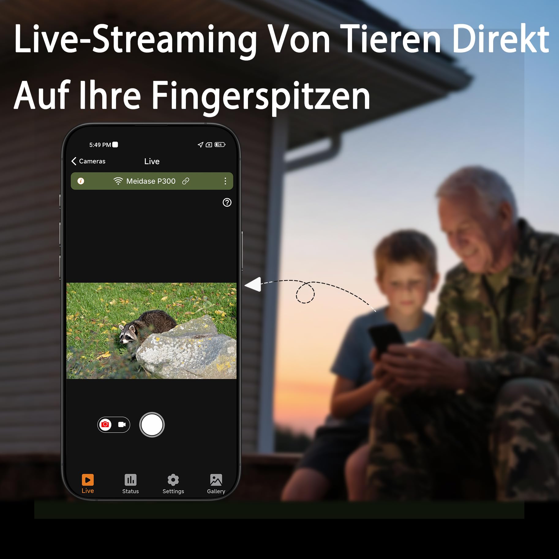 Meidase P300 Wildkamera, WiFi Bluetooth 50m Verbindungsreichweite, Dual Antenne, 64mp 1296p, Nachtsehen, Bewegungsaktivierung, Ip66 Wasserdicht, App Übertragung, Außenüberwachung