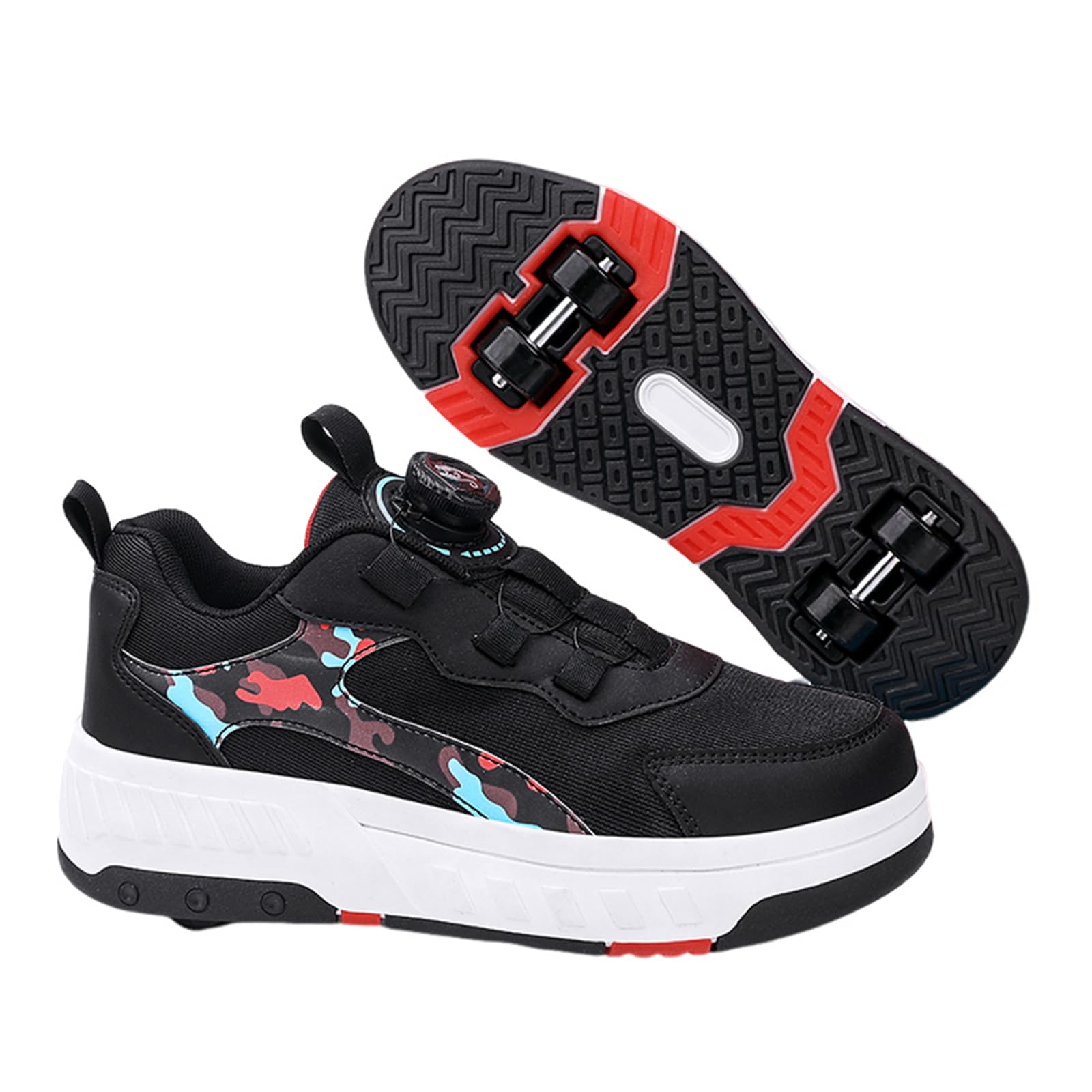 Surwin Camouflage Style Roller Skates, Roller Skates for Girls Boys, Roller Skates with 4 Wheels, Retractable Skating Shoes, 2 in 1 Kids Roller Shoes, for Outdoor Sports Walking