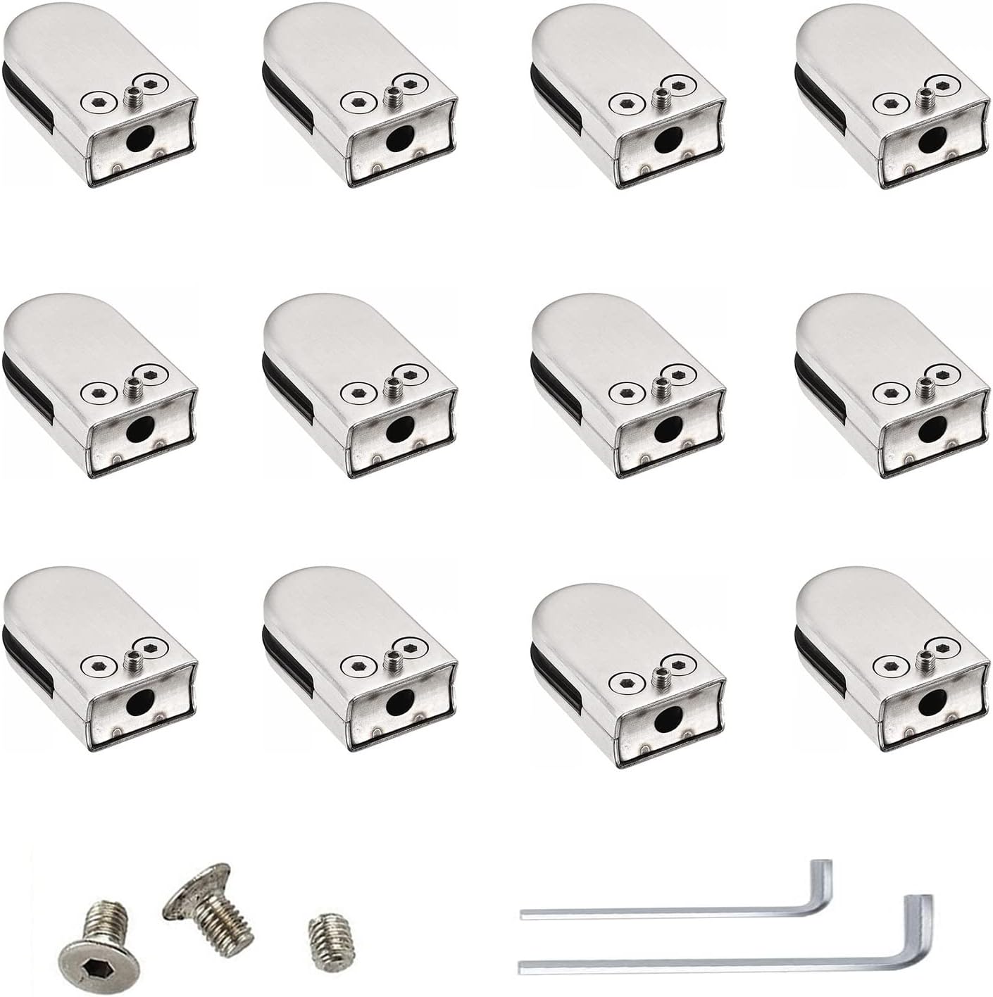 12 Pcs Adjustable Curved Back Glass Clip Clamps Holder, 304 Stainless Steel Glass Bracket, 1/3"-2/5"-1/2" Tempered Glass Glass Clip, for Balustrade Staircase Handrail