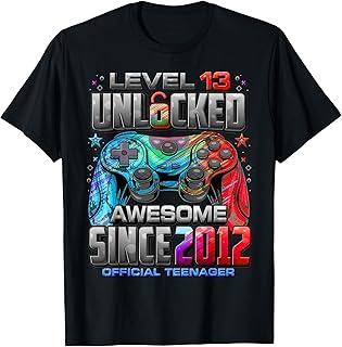 Level 13 Unlocked Awesome Since 2012 13th Birthday Gaming T-Shirt