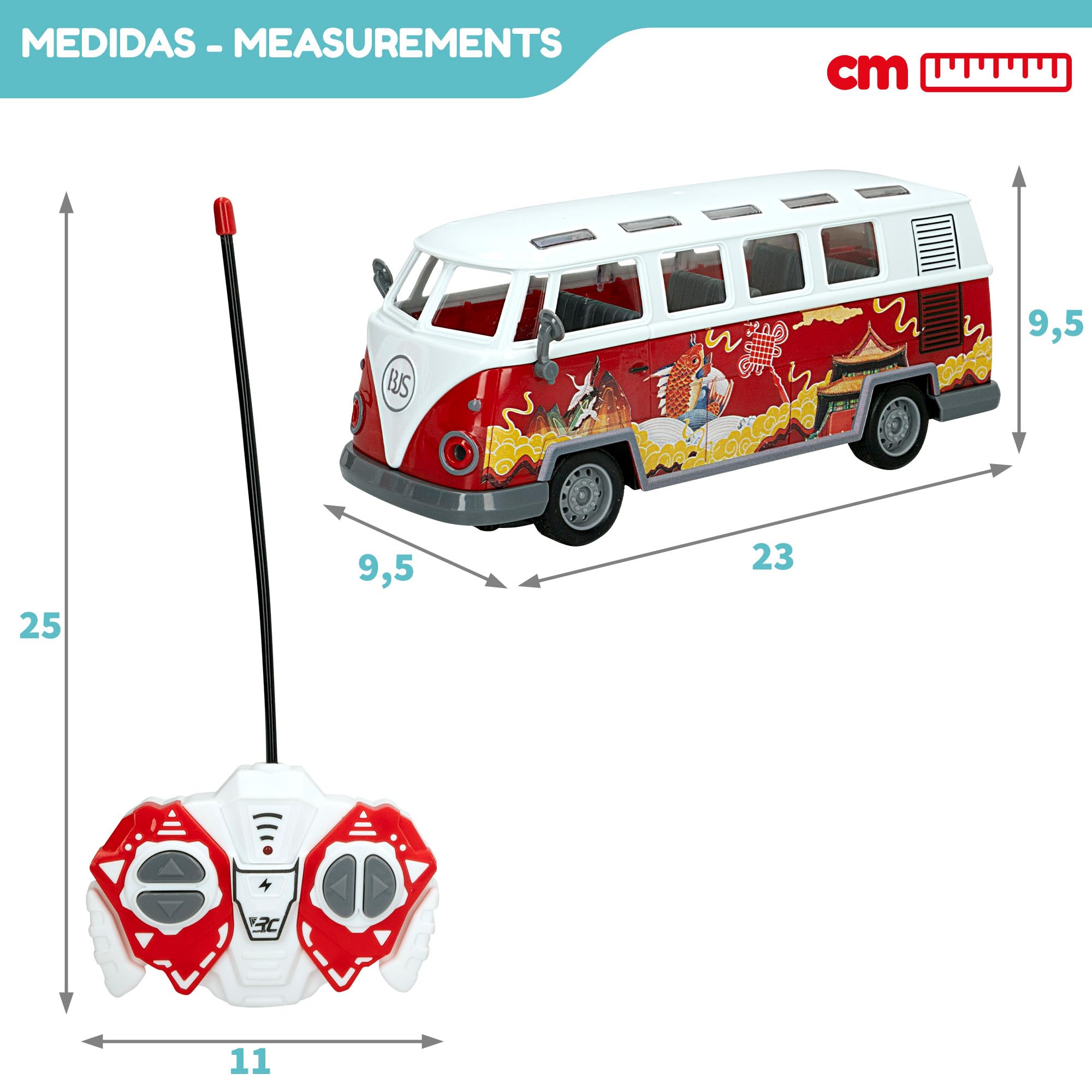 ColorBaby Speed & Go - Autobús teledirigido con Luces de Colores, Bus radiocontrol, Retro, Escala 1:30, Mando 27 MH.z, 5 km/h, 4 Funciones, Coches teledirigidos para niños, 4 años, 47530