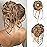 HOOJIH Messy Bun Hair Piece - Super Long Tousled Updo Extensions, Wavy Wrap Ponytail With Elastic Band for Women Girls - Ash Brown
