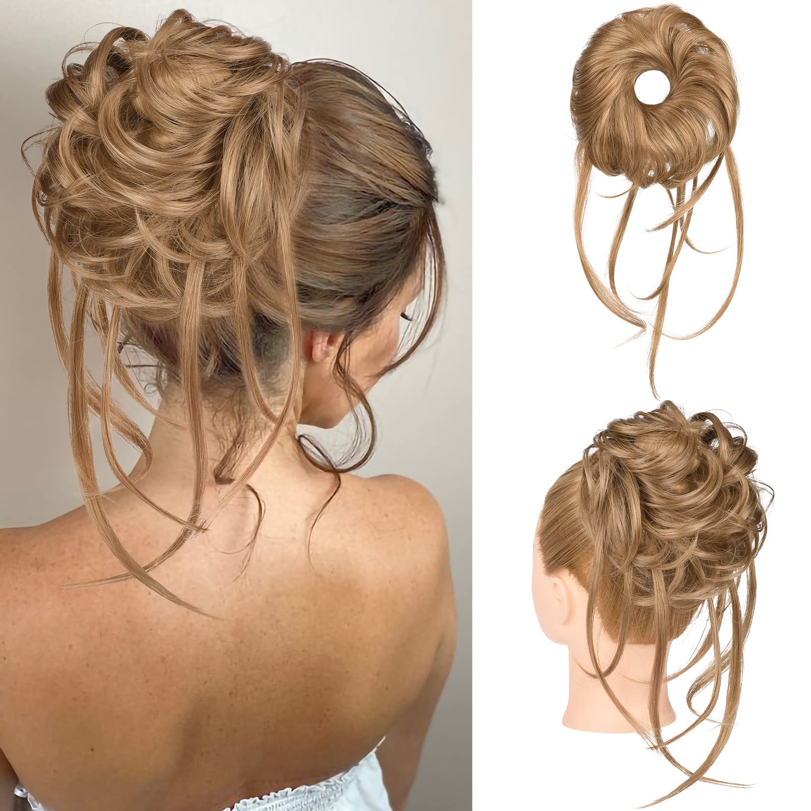 Image of Long tousled hair with messy bun for oval face