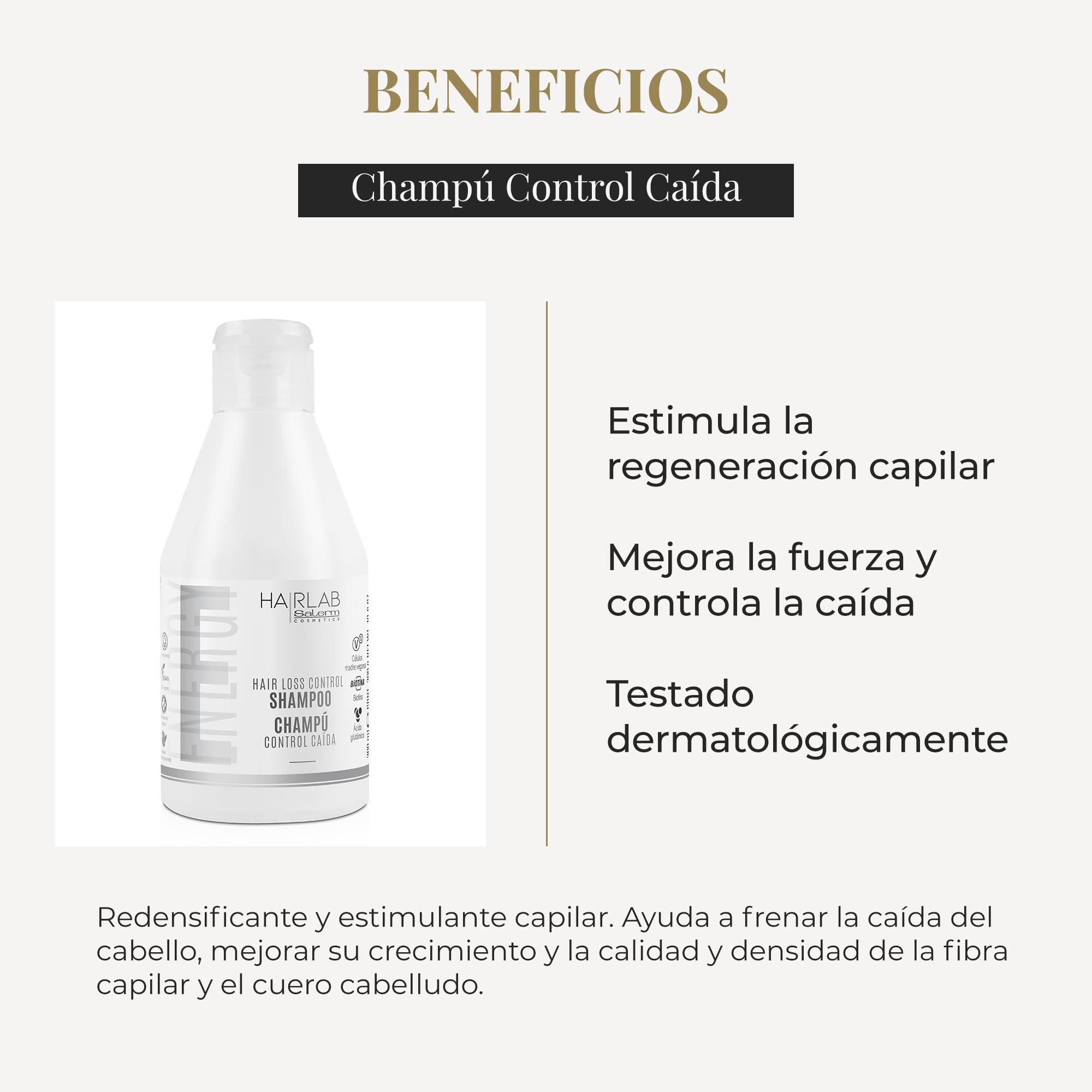 SALERM Champú Anticaída Control Caída Hair Lab 300 ml Fortalece Cabello Fino y Debilitado con Ginseng, Biotina y Vitaminas