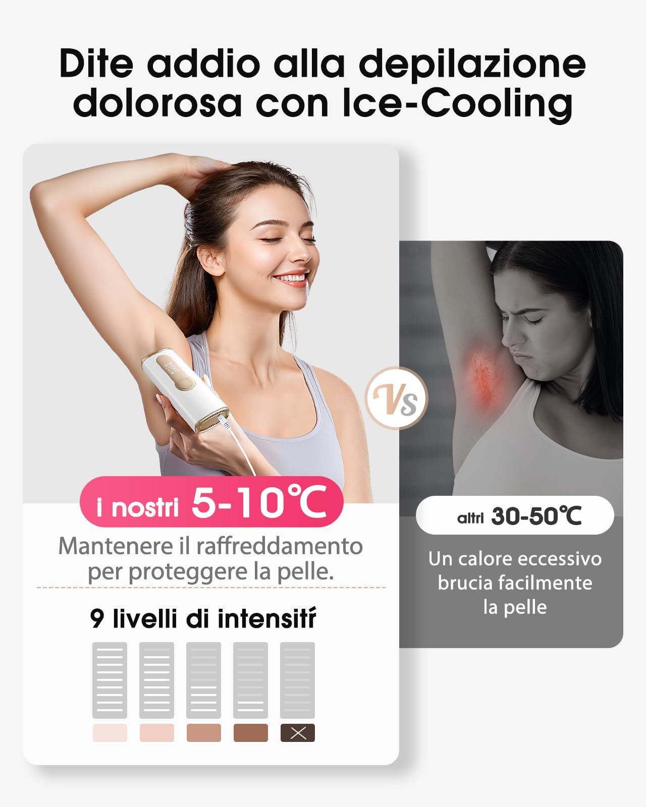 Haarlosy Epilatore Luce Pulsata con Funzione di Raffreddamento 5℃ - 3 IN 1 IPL Epilatore Laser per Donna e Uomo, 9 Livelli di Energia Regolabile Adatto a Corpo, Viso, Ascelle, Gambe Sensibili GLY06