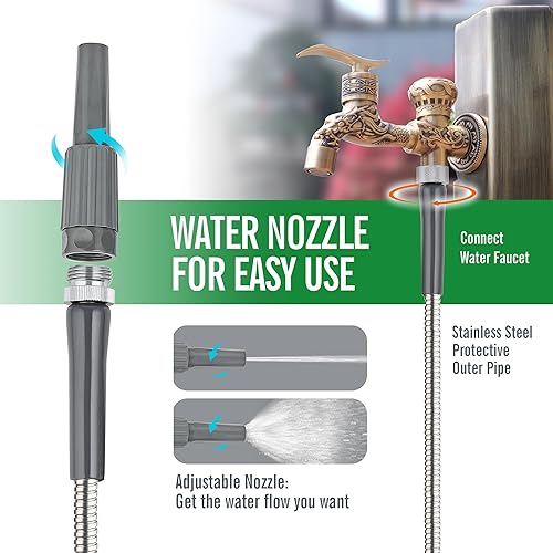 Miniatura 5 de SKYWARD Manguera de jardín de acero inoxidable 304 ligera y duradera con conector de metal hembra a macho, flexible, a prueba de fugas, fácil de