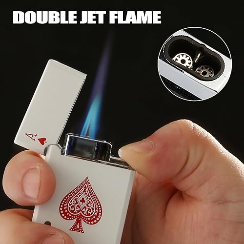 Miniatura 4 de Ace - Encendedor clásico de butano, encendedor de tarjetas recargable con doble llama de chorro y ventana visible, regalo ideal para hombres y