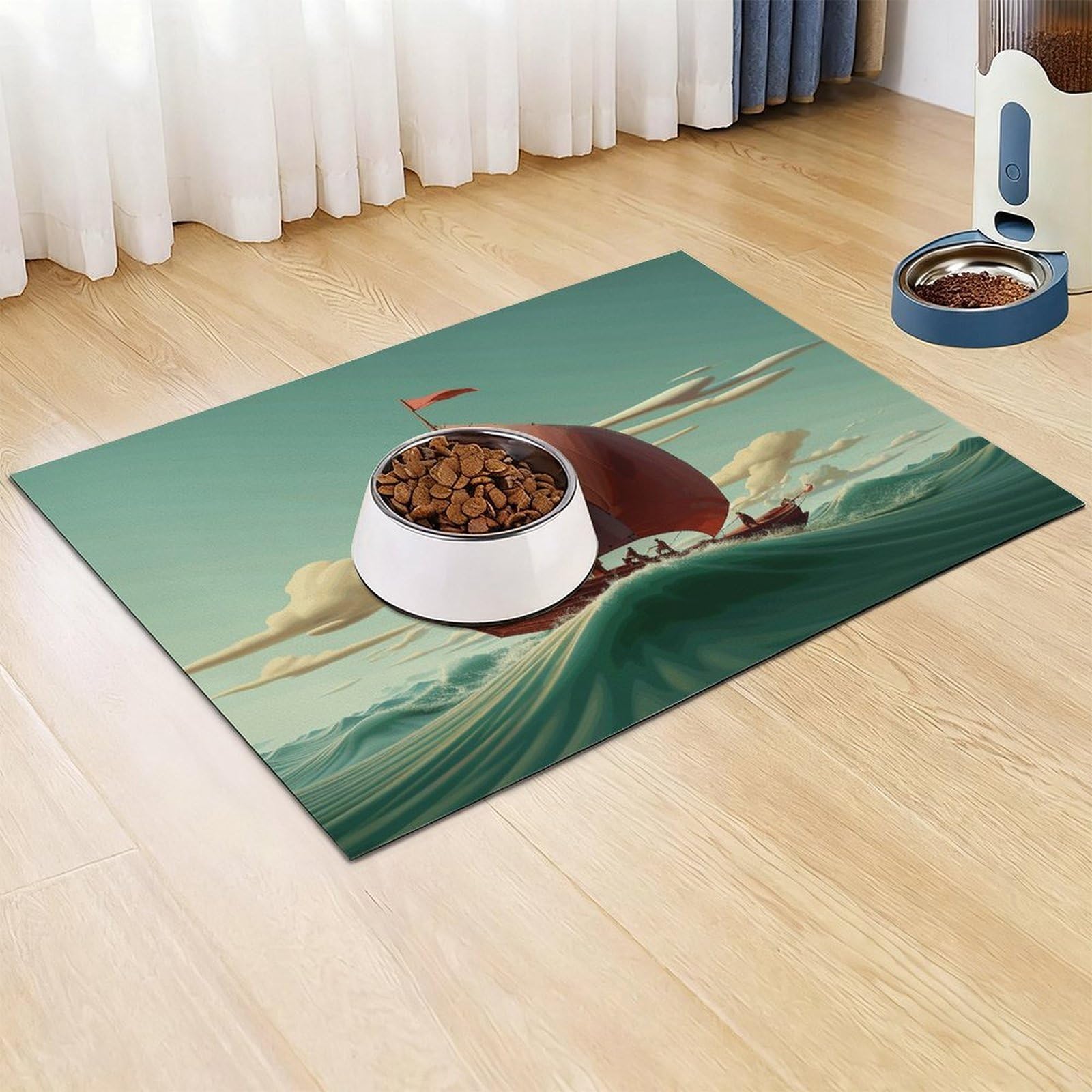 Tapis de nourriture pour chat volant en mer – Tapis d'alimentation antidérapant pour chien facile à nettoyer pour la nourriture et l'eau, tapis de gamelle pour chien et chat 61 x 81,3 cm