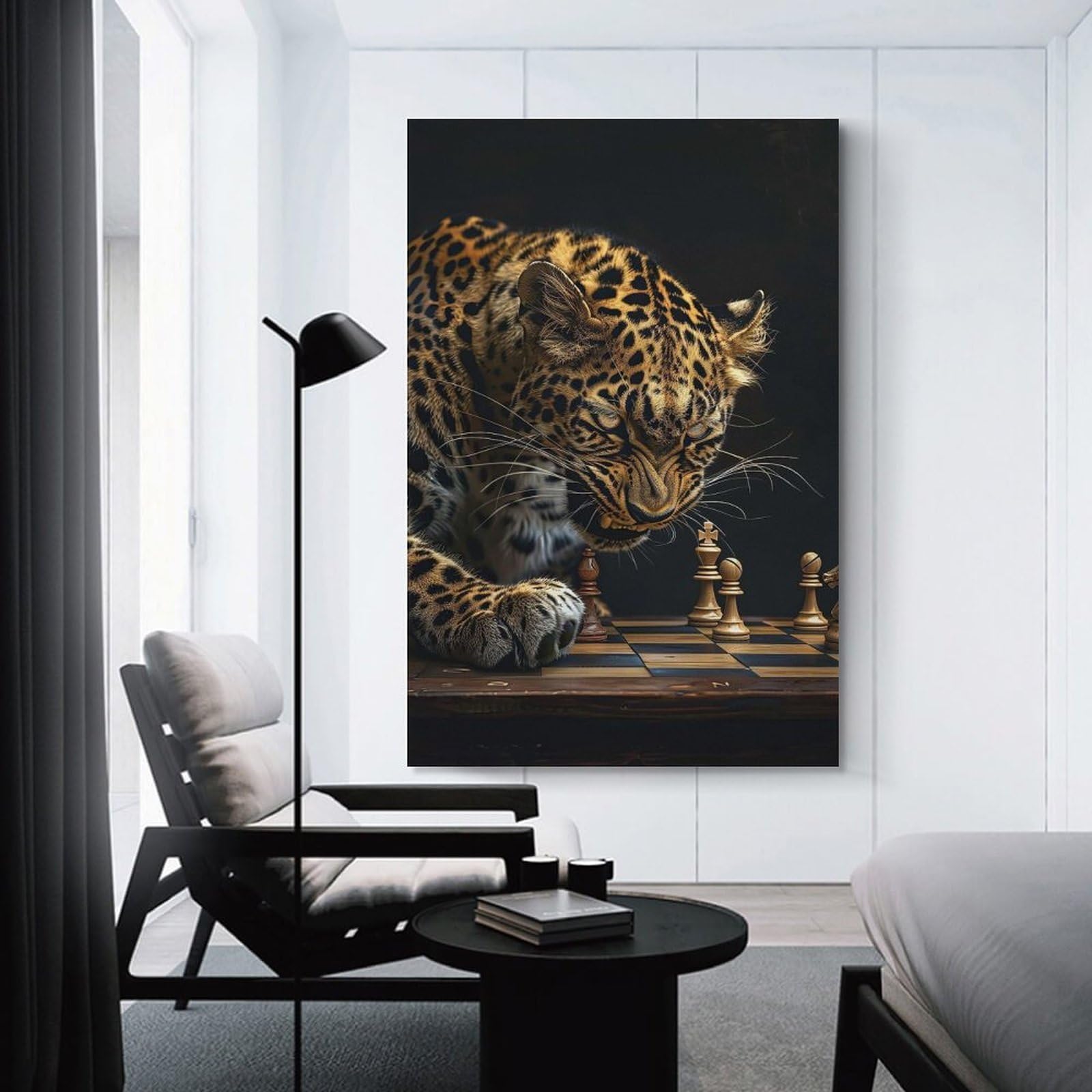Junmoney Leopard Chess Room Decor Wall Art 24x36inch(60x90cm), for Entrance Spaces, Stair Walls Or Halls, A Neat Decor Update for Hallways