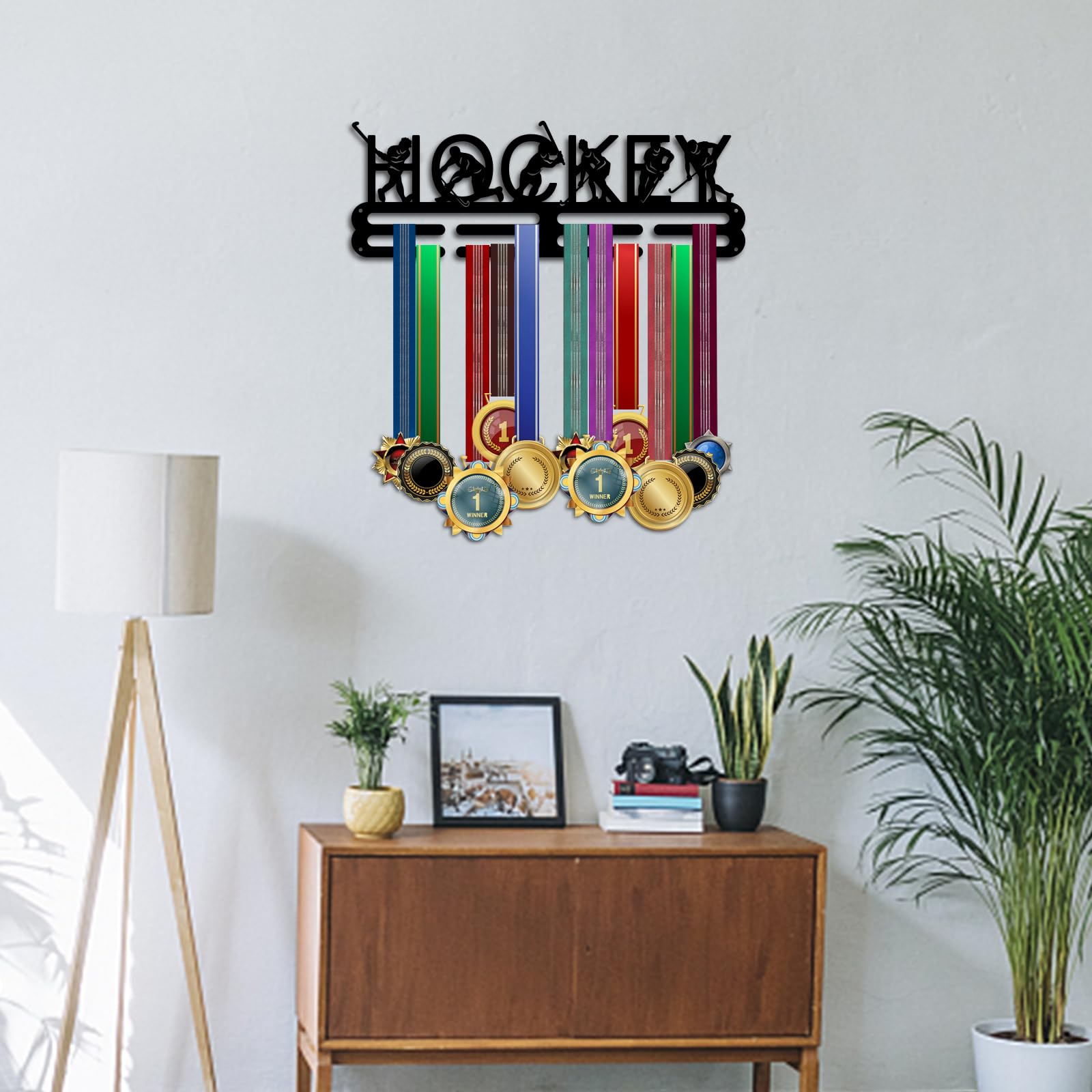 PH PandaHall Soporte para medallas de hockey, soporte para medallas de hockey, 15.7 pulgadas, colgador de cinta, exhibición de medallas, estante de pared, atletas deportivos, premios Cheer