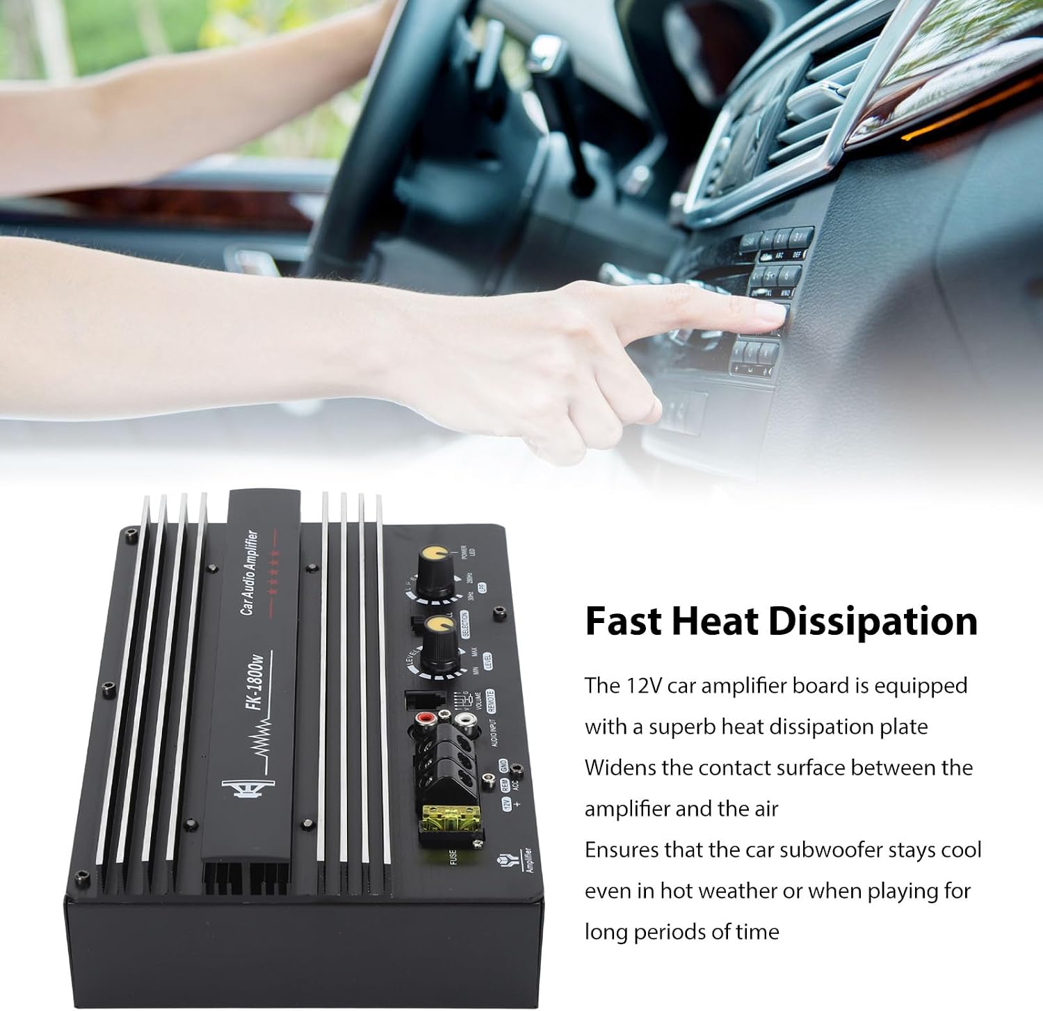 Car Audio Amplifier Board, 12V 1800W high Power Amplifier amp Board, Clear Sound, Car Subwoofer Amp, for 8‑12 Inch Car Speaker, Aluminum Alloy