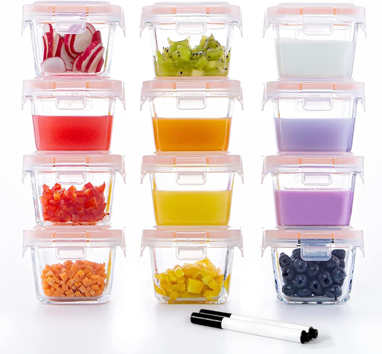 Luvan 12 Pack 6oz/170ml Baby Food Storage Containers, Glass Baby Food Jars with Leakproof Lids