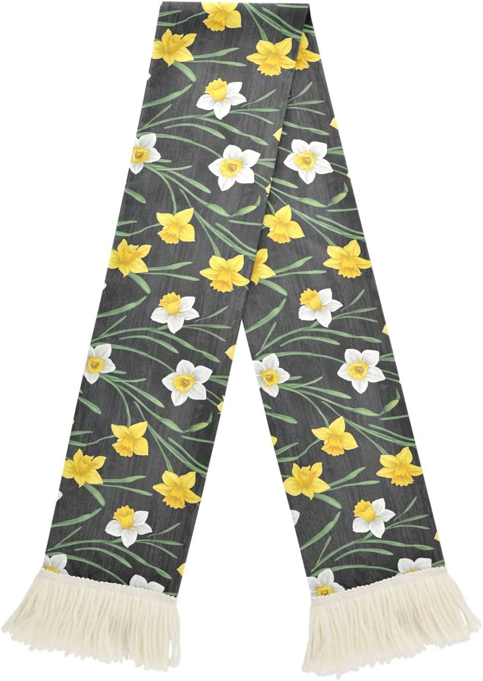 CHIFIGNO White Yellow Flower Sports Fan Scarf for Sweat, Quick Dry Polyester Soccer Scarf with Fringe for Games