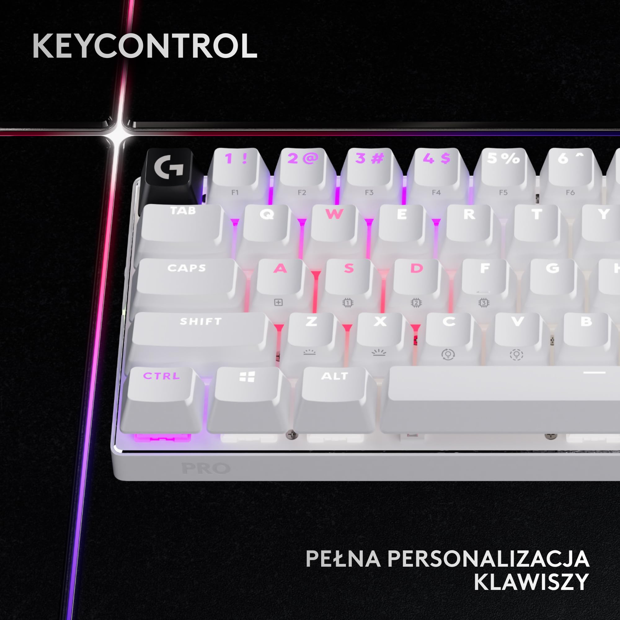 Logitech G PRO X 60 LIGHTSPEED, bezprzewodowa klawiatura do gier, ultra-kompaktowa, mechaniczna TKL 60%, LIGHTSYNC RGB, podwójne nakładki z PBT, przełączniki optyczne, Windows PC, US INTL - Biały