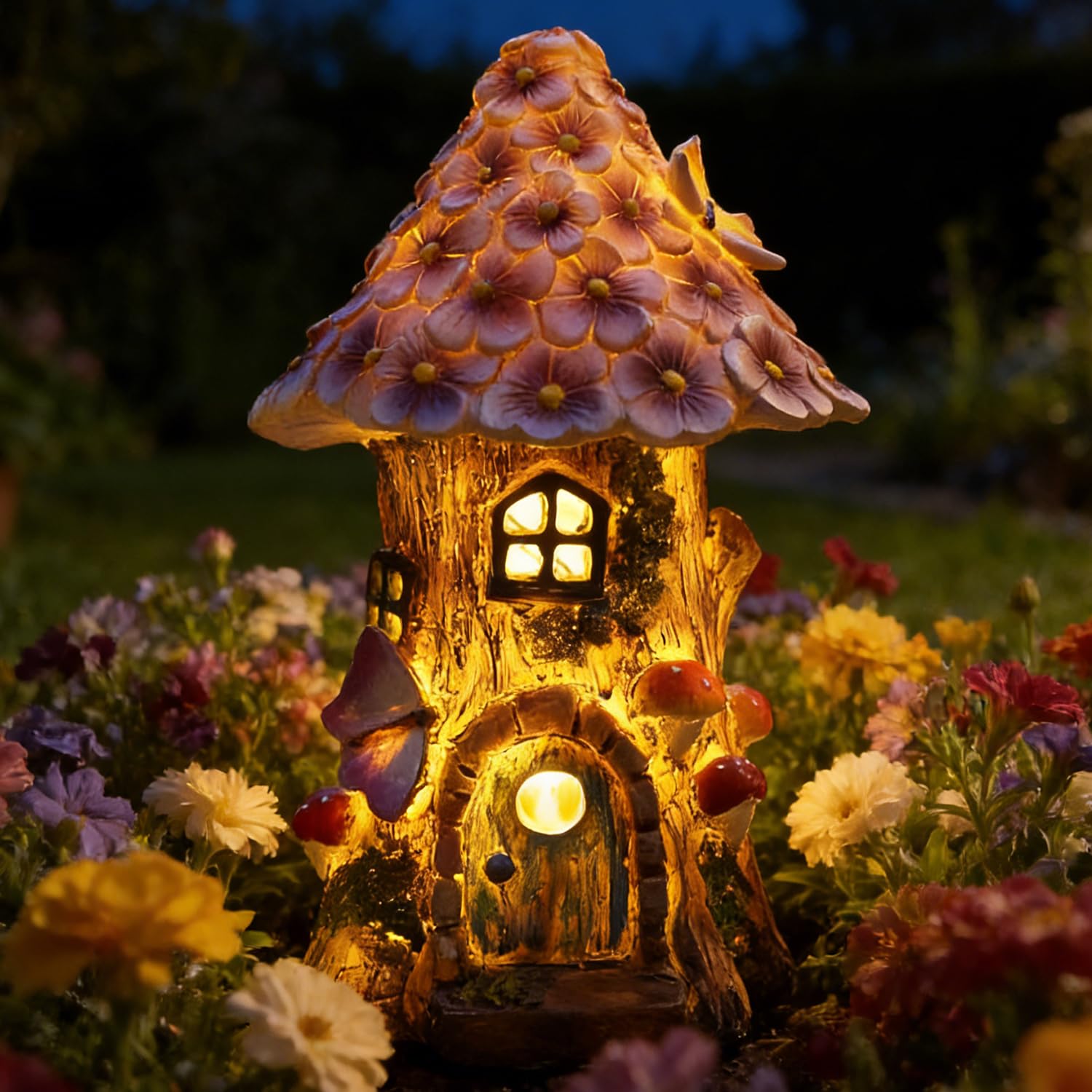 CHUYILEE Solar Fairy Garden Statues,Retro House Fairy Garden Lights House for Fairies Yard Art Sculpture Decoration Accessoriy Outdoor Miniature Garden Outdoor Decor Accessories