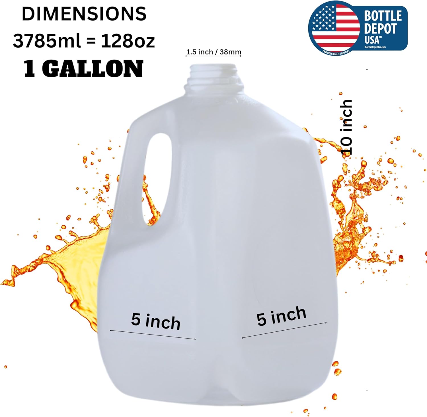 (4 PACK) 128 Oz Empty Plastic Gallon Juice Bottles with Tamper Evident WHITE Caps - Smoothie Bottles - Ideal for Juices, Milk, Smoothies, Picnic's and Even Meal Prep - Made in USA