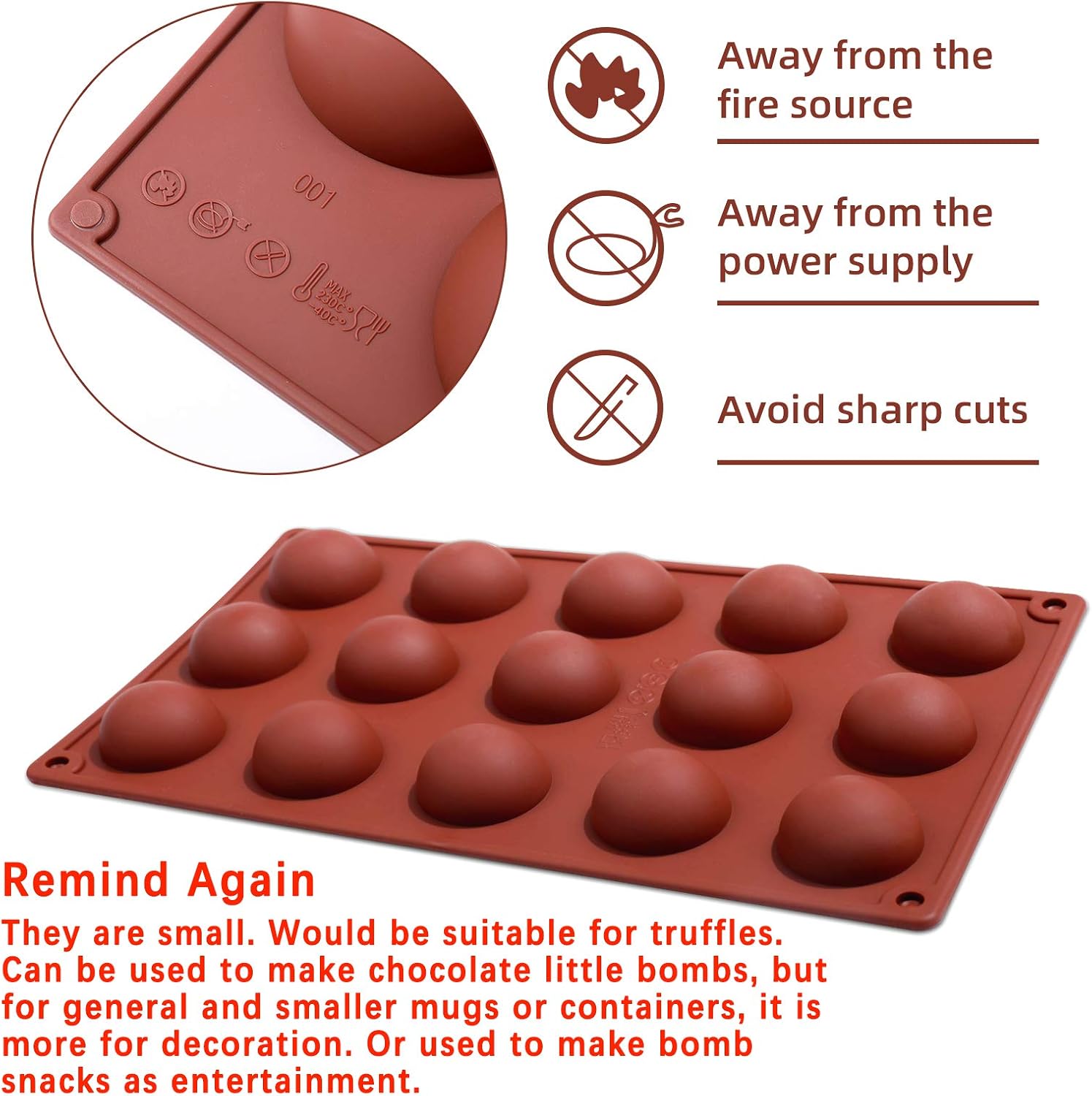 15-Cavity Semi Sphere Silicone Mold 2pc Cocoa Chocolate Bombs Molds for Chocolate, Truffles, Candy, Cake, Jelly, Mousse Making