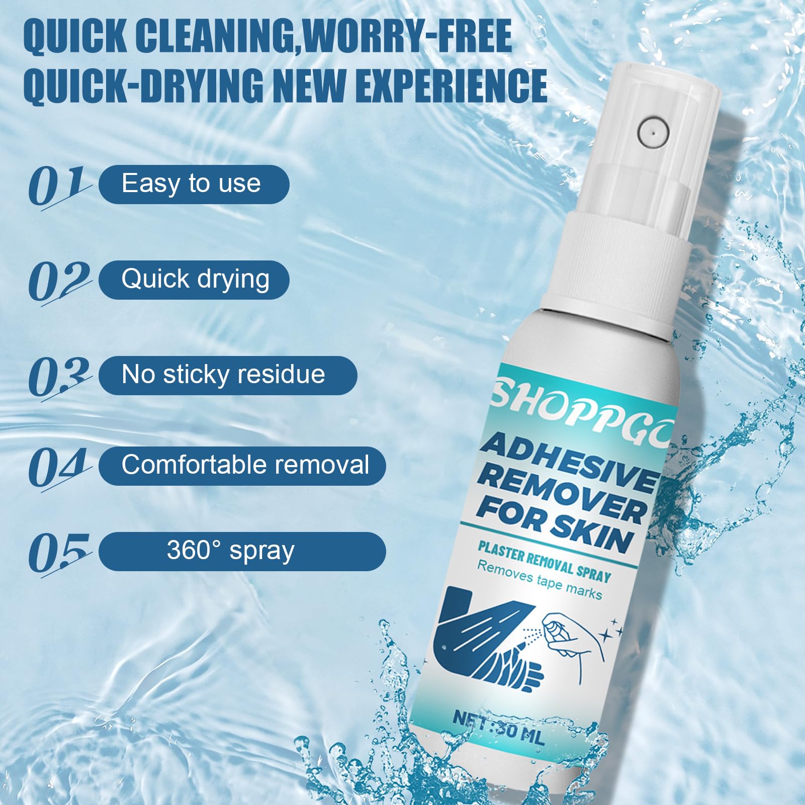 Spray Rimuovi Cerotti Medicali, Medical Adhesive Remover, Cerotto Spray Remover Adesivo Cerotti, Rimuovi Colla Adesivi per la Rimozione dei Residui di Adesivo da Cerotti e Medicazioni,Silky Touch,30ml
