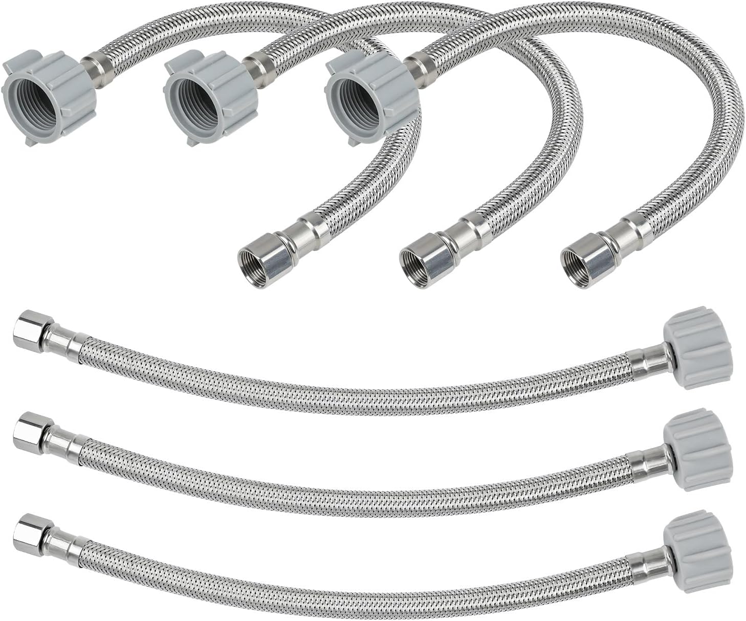 6 Pack 12 inch Toilet Water Supply Connector Line, 3/8" Comp x 7/8" BC, Stainless Steel Braided Toilet Water Supply Line, Leak-Proof Brass Nut Toilet Connector Hose