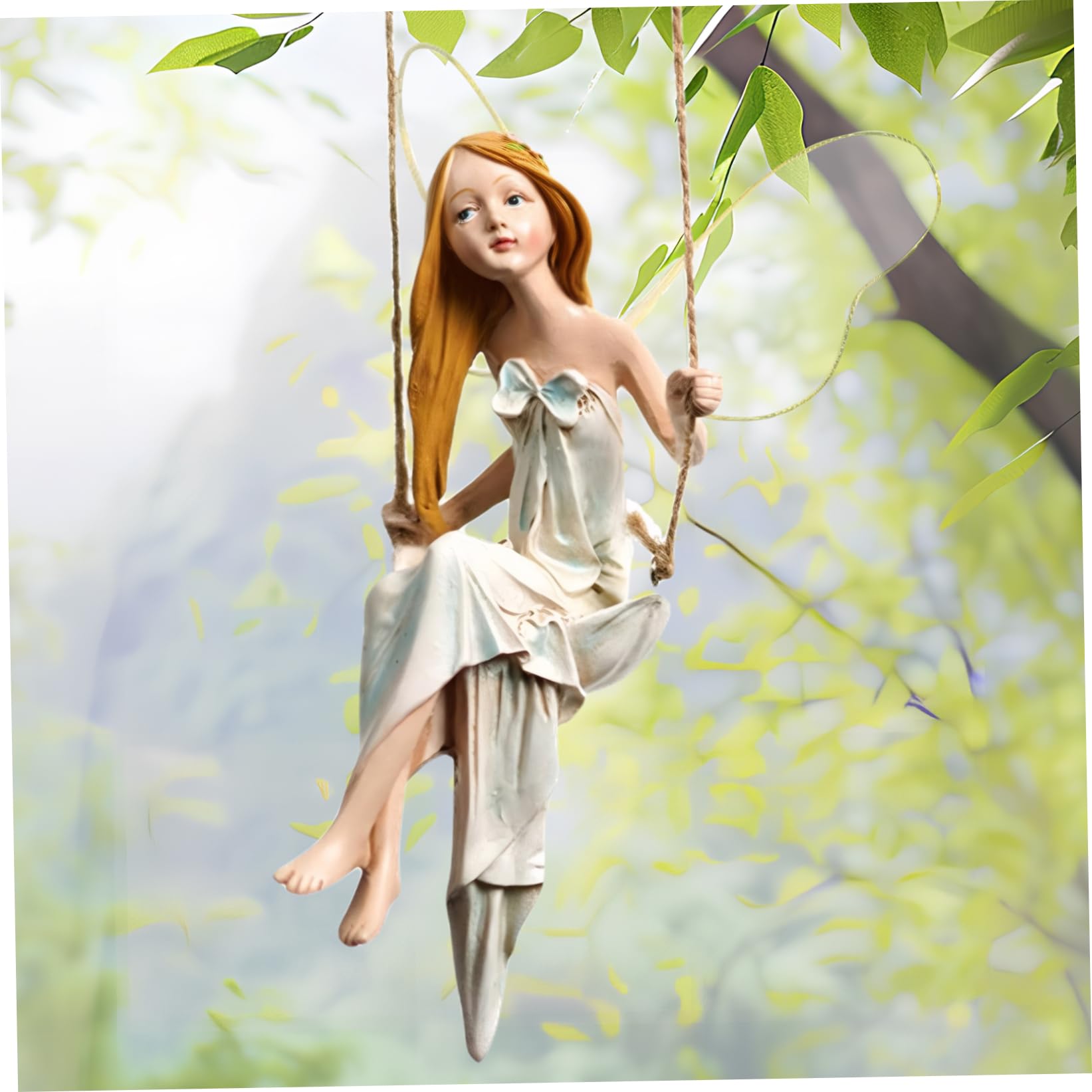 Peosaard Garden Statue, Fairy Garden Swing Fairyland Fantasy Winged Hanging Angel Statue 8In Resin Vivid Decorative for Home Office Yard, Fairy Swing