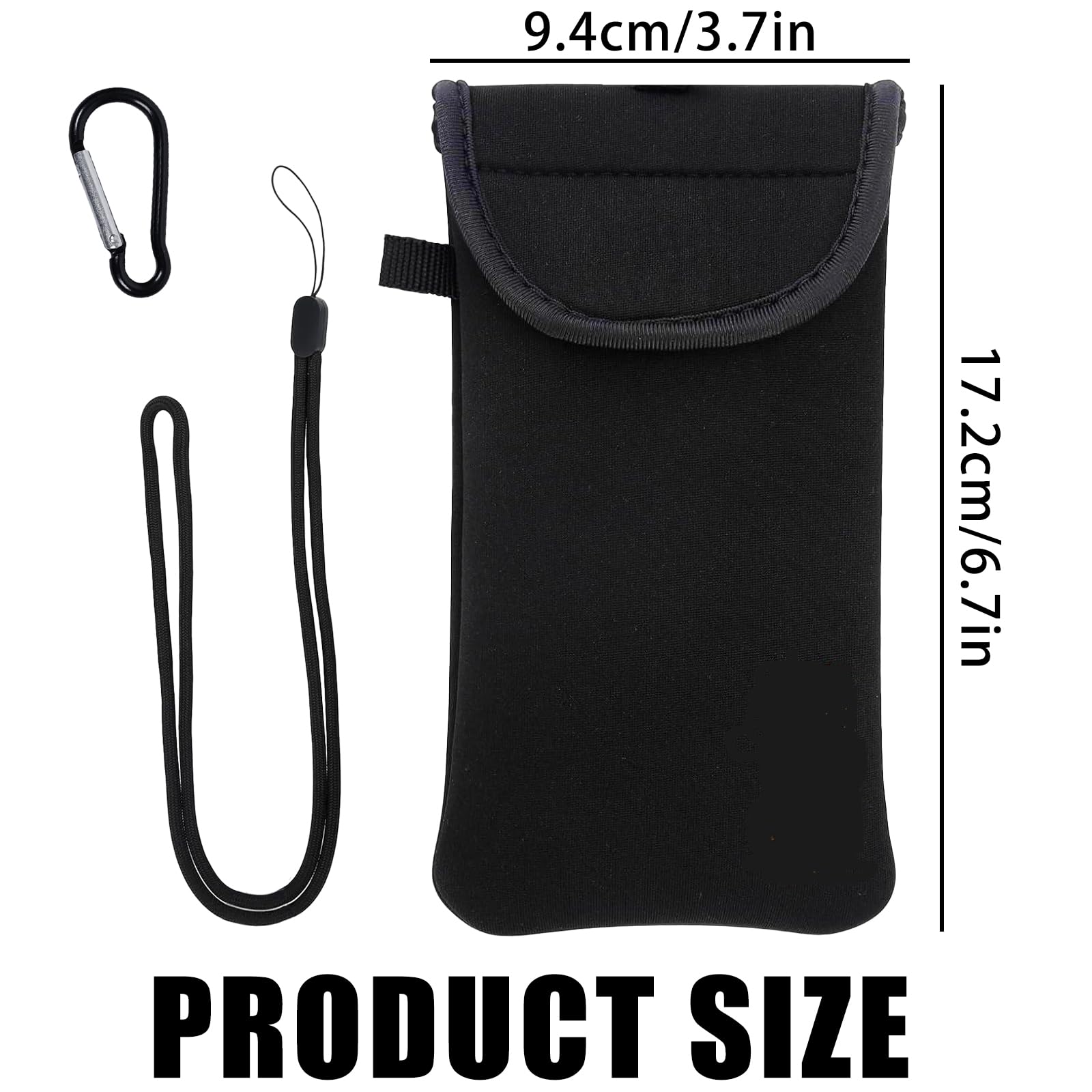 GIEEU Neoprene Phone Pouch Protects,Universal Mobile Phone Case,Shock Phone Sock with Carabinas and Neck Lanyards Straps,Mobile Sleeve Bag for Hiking Travelling,Black - Image 4