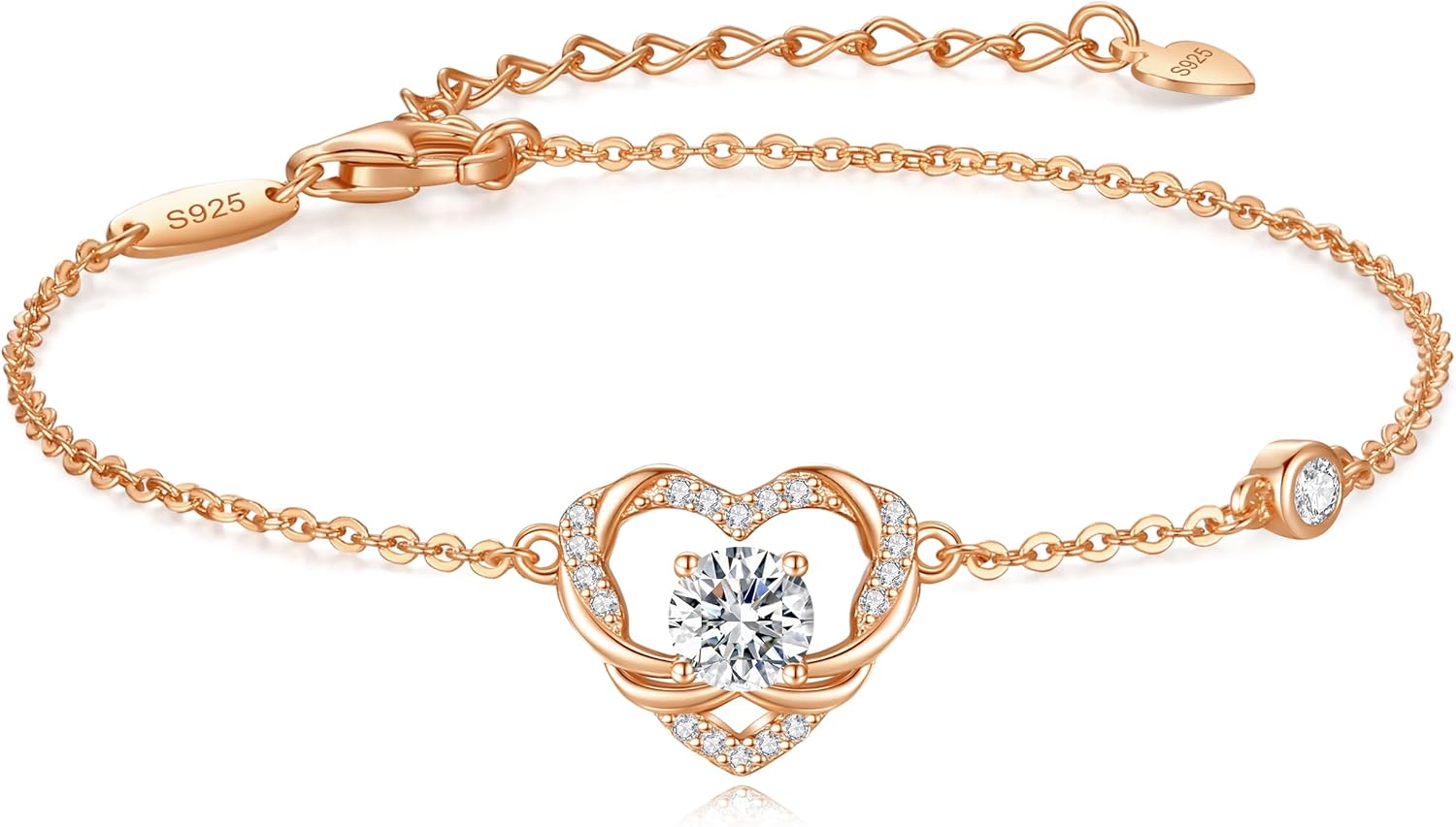 OOBEE Mothers Day Gift Moissanite Heart Bracelets for Women, 925 Sterling Silver Gold Plated Bracelet, Wedding Anniversary Birthday Christmas Mothers Day Jewelry Gifts for Women Mom Wife Girlfriend Her